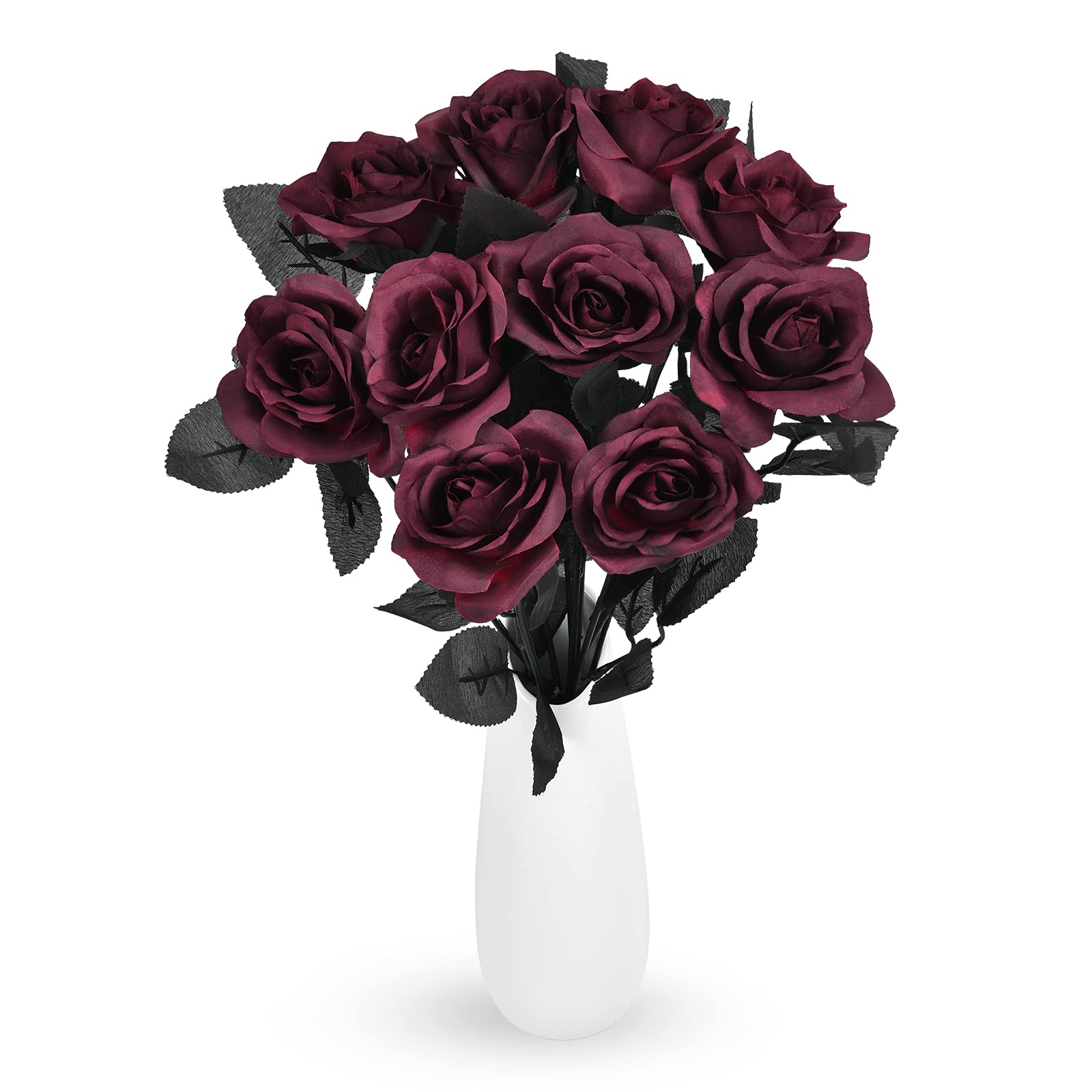 Artflower 10 Pack Artificial Silk Roses Bouquet - 16'' Long Stem Wine Red Lifelike Fake Flowers for Christmas, Wedding, Birthday Party Decor | Perfect for Table Centerpieces, Home Decoration & Gift Giving