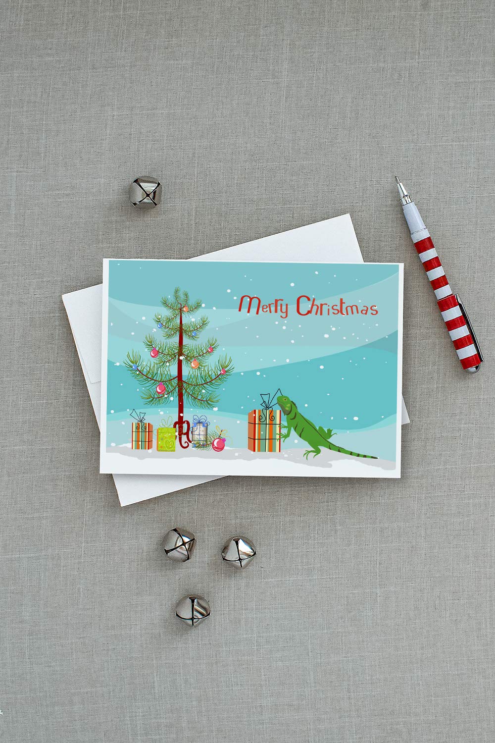 Whimsical Iguana Merry Christmas Greeting Cards - Pack of 8 Blank A7 Note Cards (5x7) with Envelopes | Holiday Greetings, Christmas Party Invitations, Festive Gift Tags