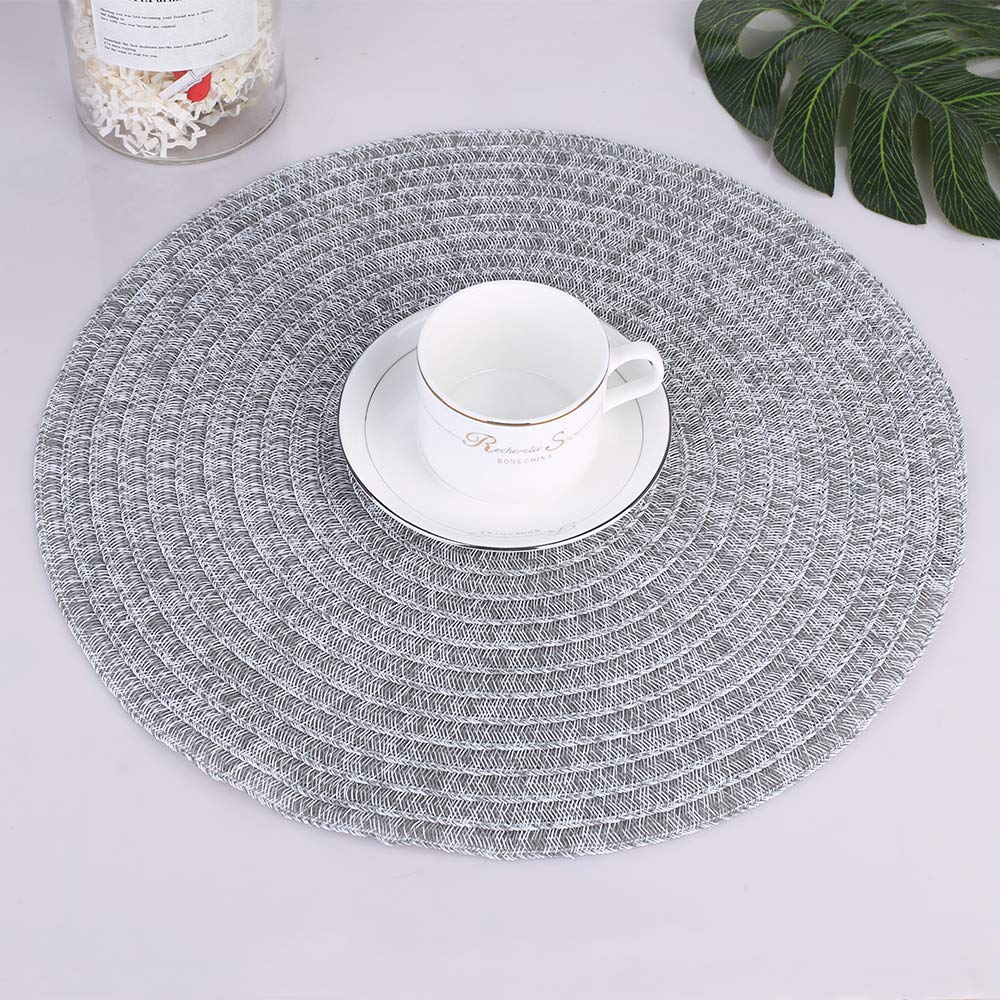 DACHUI Round Placemats Set of 6 - 15 Inch Washable Dining Table Mats for Kitchen & Restaurant, Beige - Perfect for Everyday Meals, Dinner Parties & Holiday Decor