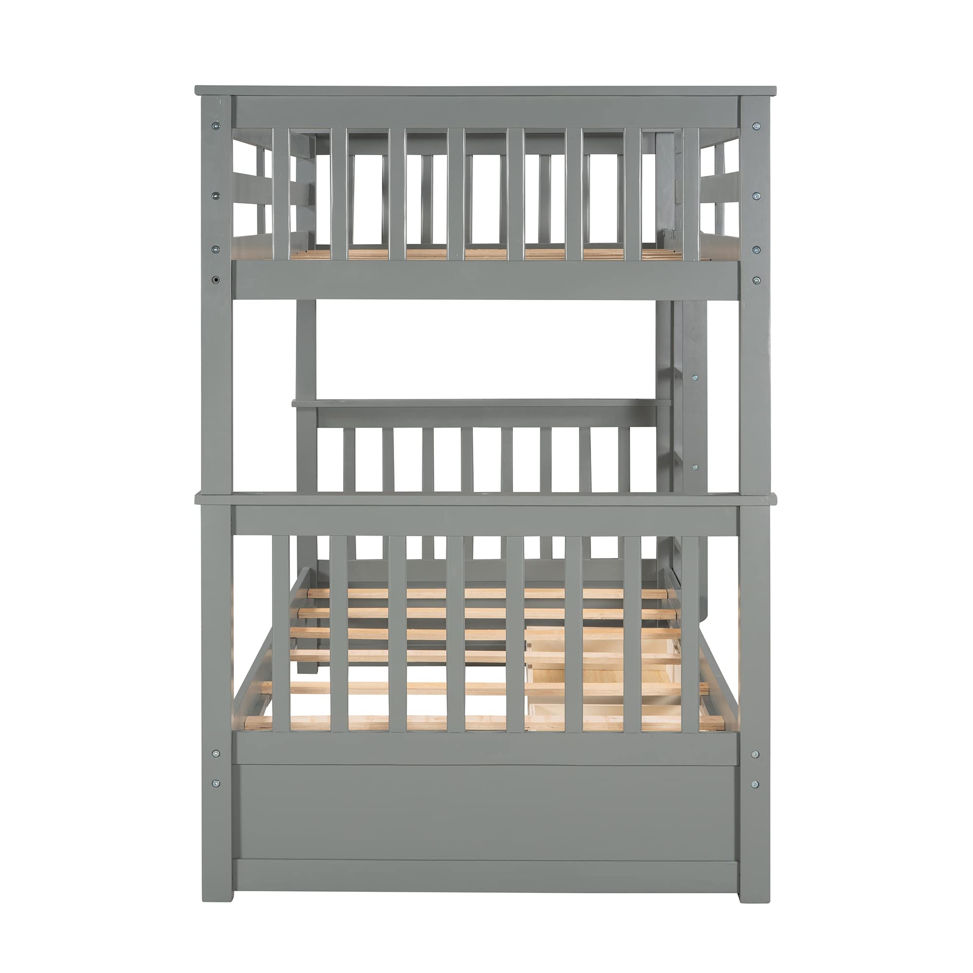 P PURLOVE Twin Over Twin Bunk Bed with 2 Storage Drawers, Solid Wood Bunk Bed Frame with Ladder, Convertible to 2 Separate Twin Beds for Teens, Kids, Boys & Girls - No Box Spring Needed (Gray) | Space-Saving Solution for Small Bedrooms, Dorm Rooms & Shared Kids' Rooms