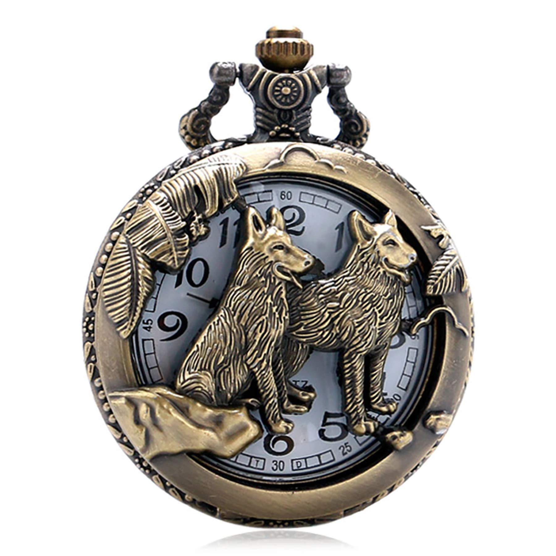 Vintage Bronze Wolf & Dog Hollow Quartz Pocket Watch for Men - Classic Retro Gift for Collectors & Gentlemen - Perfect for Weddings, Proms & Formal Events