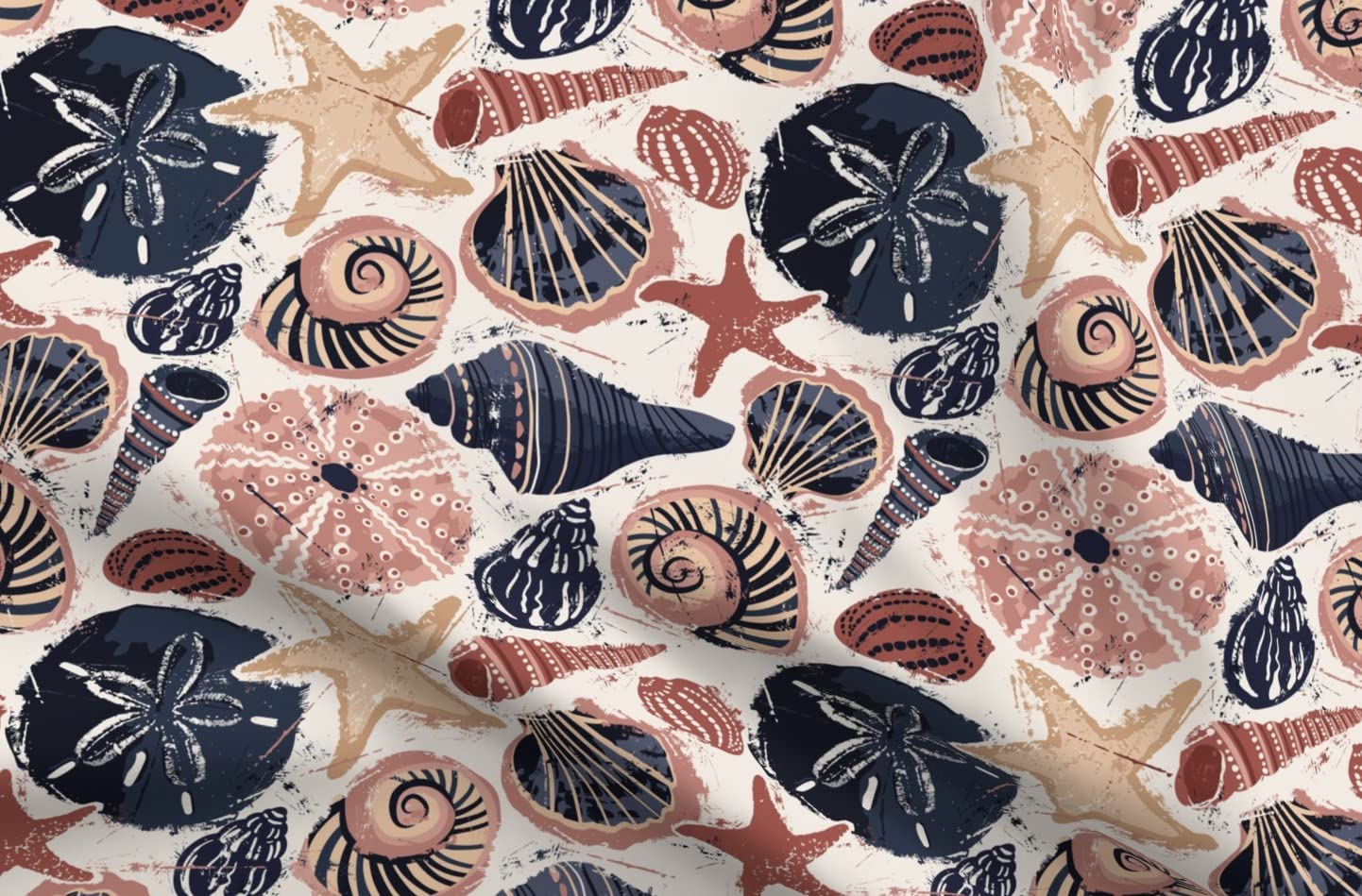 Seashells Sand Large Shells Printed Minky Fabric by The Yard - Soft Plush Fabric for Sewing Baby Blankets, Quilt Backing & DIY Home Decor Projects