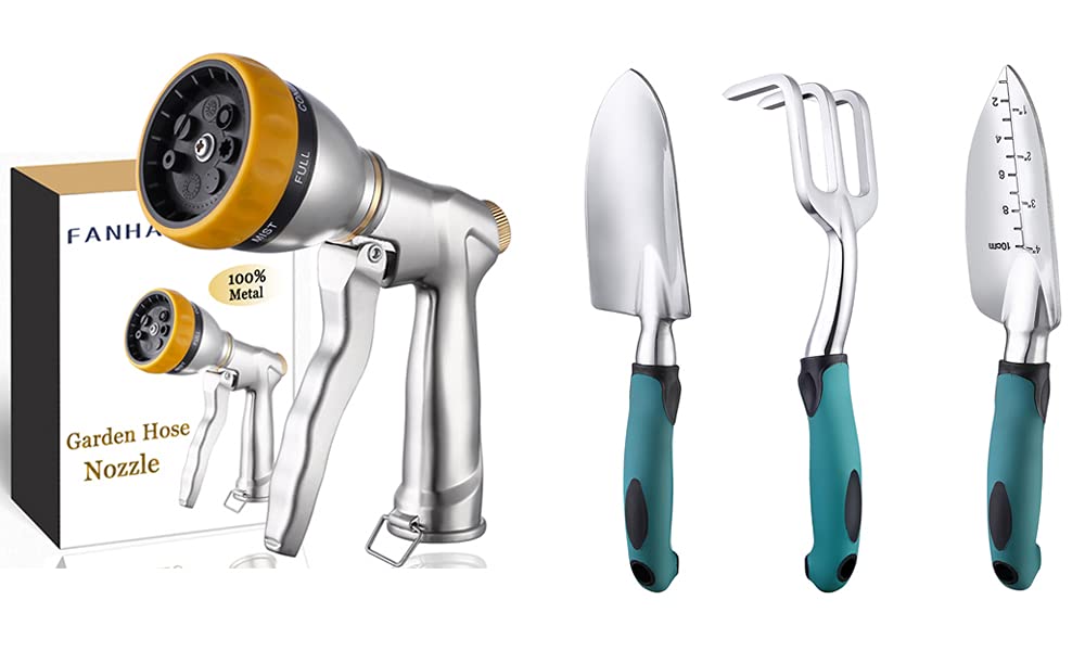 FANHAO Heavy Duty Garden Hose Nozzle & Tool Set - Professional Water Spray Nozzle with 8 Adjustable Patterns, Durable Gardening Tools for Lawn, Car Washing & Outdoor Cleaning