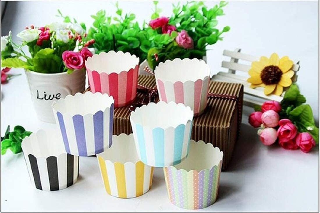 AmigozZ 50-Pack Grease-Proof Mini Baking Paper Cups - Muffin Liners, Ice Cream Cups & Dessert Cups with Random Colors & Designs | Perfect for Party Favors, Birthday Treats & Home Baking