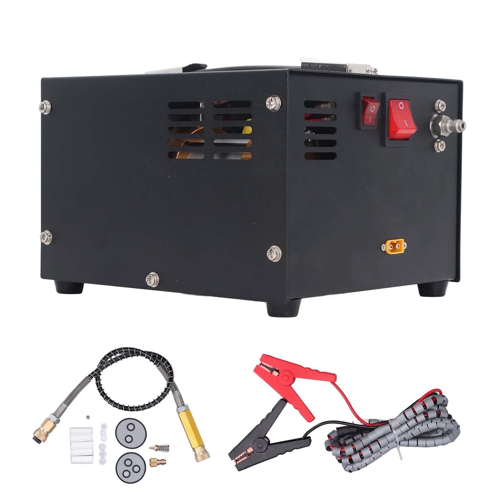 4500PSI 30MPa Portable High Pressure Air Compressor Pump - Oil & Water Free - 110V/220V AC & 12V DC Power - For Air Guns, Paintball, Scuba Tanks, Inflating Tires - Home, Workshop & Outdoor Use