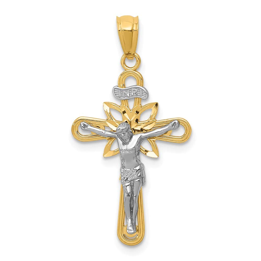 14K Yellow Gold Rhodium Plated Small Passion Crucifix Pendant - Elegant Religious Jewelry for Daily Wear, Gifts & Special Occasions