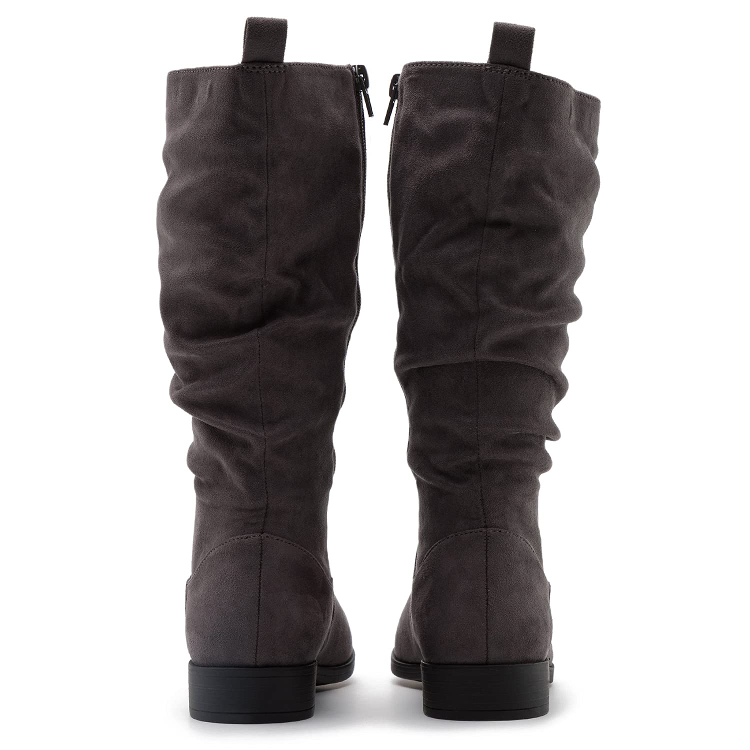MOOMMO Women's Suede Mid Calf Slouch Boots - Flat Heel Winter Boots with Side Zipper, Round Toe & Wide Calf Design (US 4-13) | Retro Casual Comfy Boots for Everyday Wear, Office & Winter Outfits