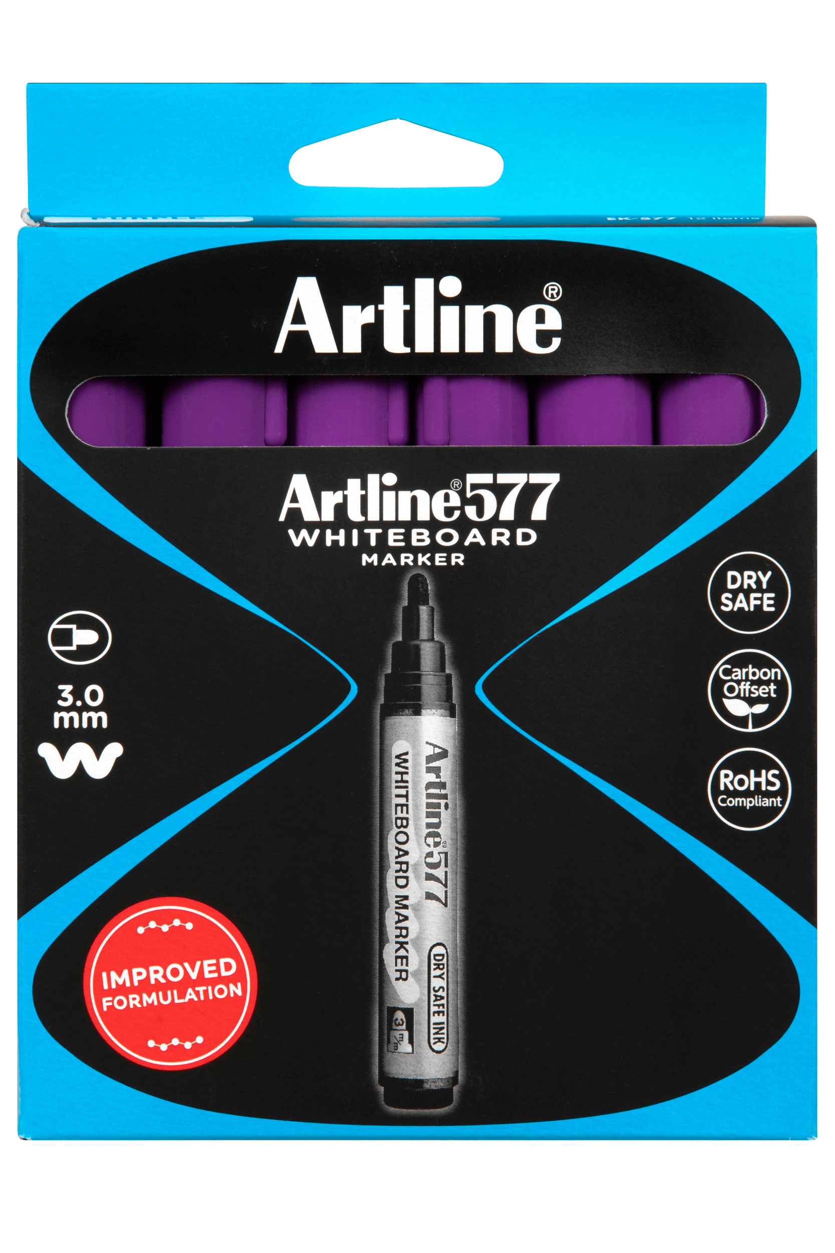 Artline 577 Whiteboard Markers - 3mm Bullet Tip, Purple (Pack of 12) - Ideal for Classroom, Office & Home Whiteboard Presentations