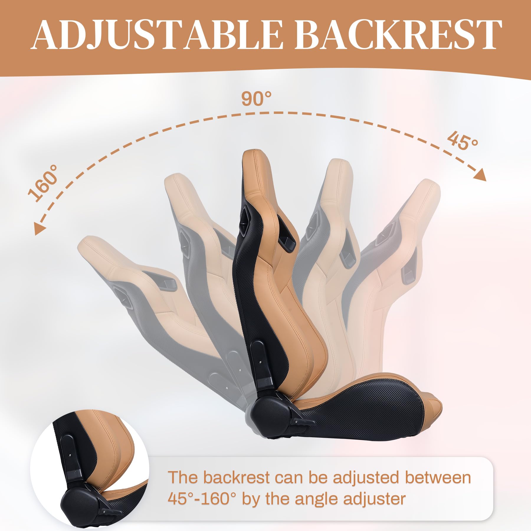 2 Pack Racing Seats - PVC Leather Universal Bucket Seats with Dual Lock Sliders for Front-Back Adjustment - Automotive Racing Seats for Cars (Tan) - Perfect for Racing Enthusiasts & Car Upgrades
