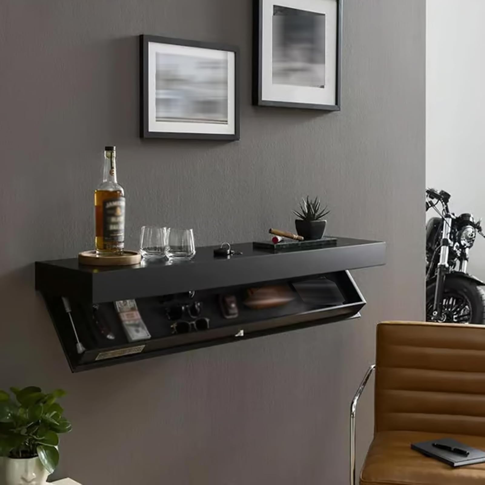 Magicflap Designer Floating Shelf with Hidden Compartment - Wall Mounted Storage Solution for Living Room, Office, Bedroom - Stylish & Functional Home Decor (Black) - Perfect for Storing Valuables, Books, and Displaying Decor