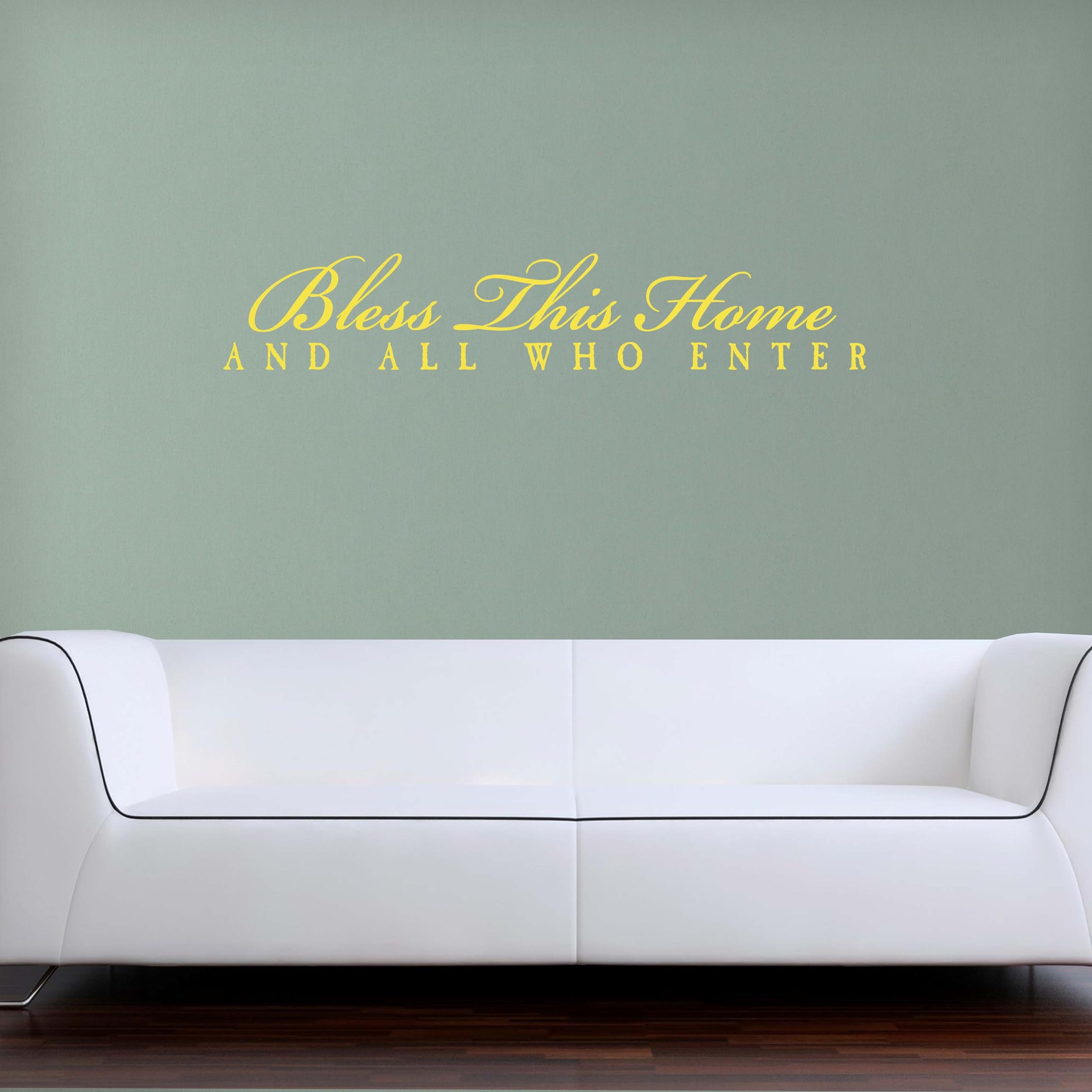 Bless This Home and All Who Enter Wall Decal - Inspirational Vinyl Wall Sticker for Living Room, Bedroom & Entryway - Yellow Home Decor Decal - Perfect for Housewarming Gifts & Farmhouse Style Decor
