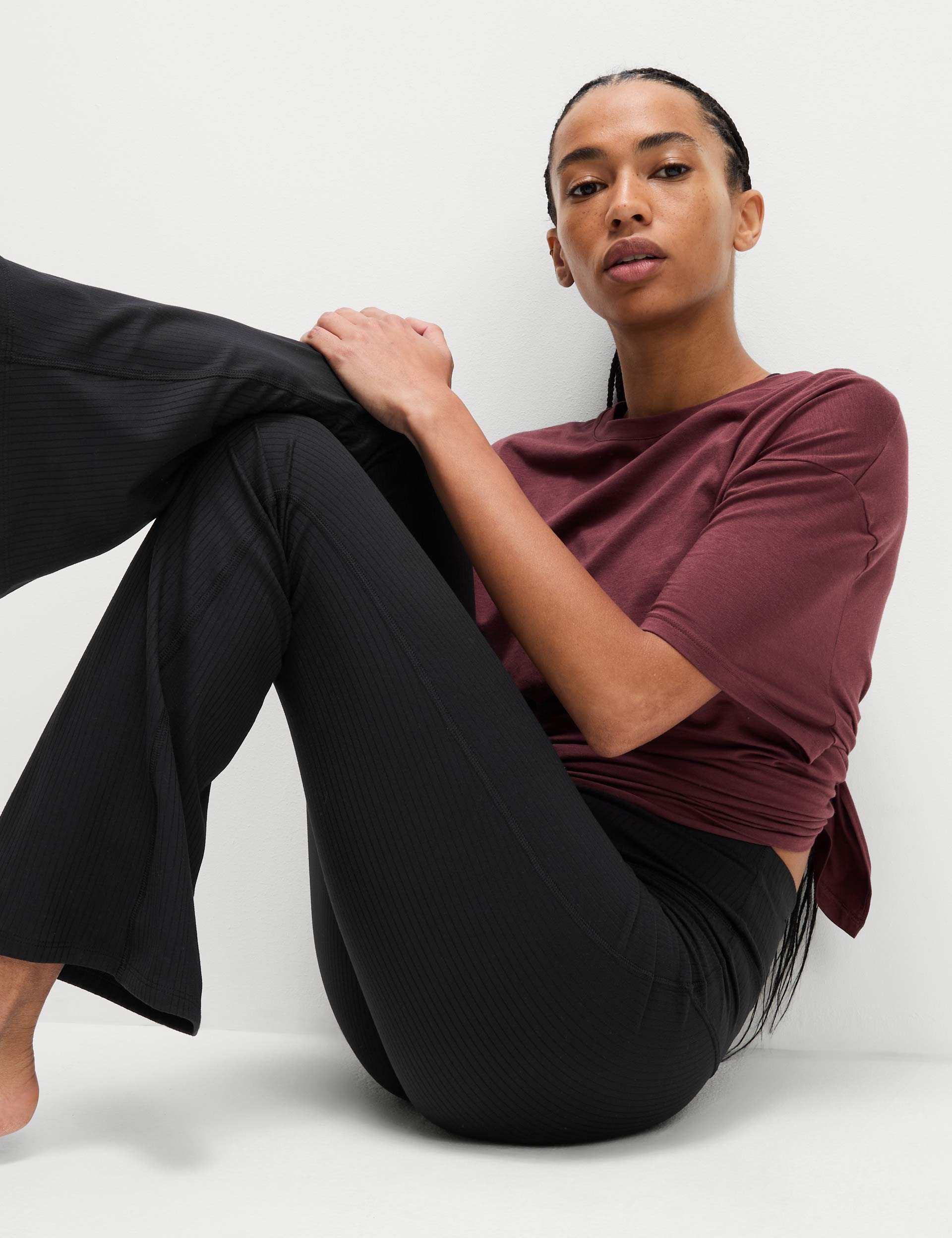 High Waisted Flared Yoga Pants for Women - Ribbed Stretchy Workout Leggings in Black | Perfect for Yoga, Gym & Lounge Wear