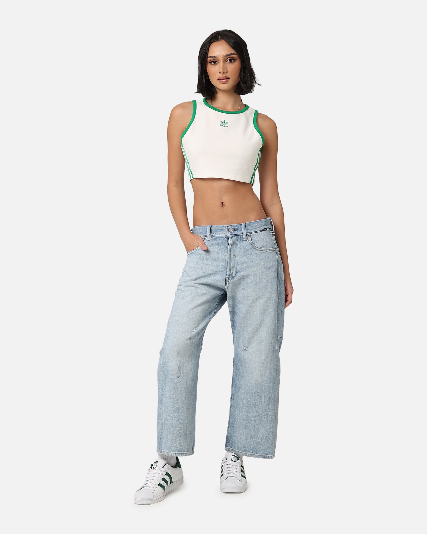 Adidas Women's Terry Cropped Tank Top - Breathable Workout Shirt for Yoga, Running & Gym | Off White Athletic Wear for Women