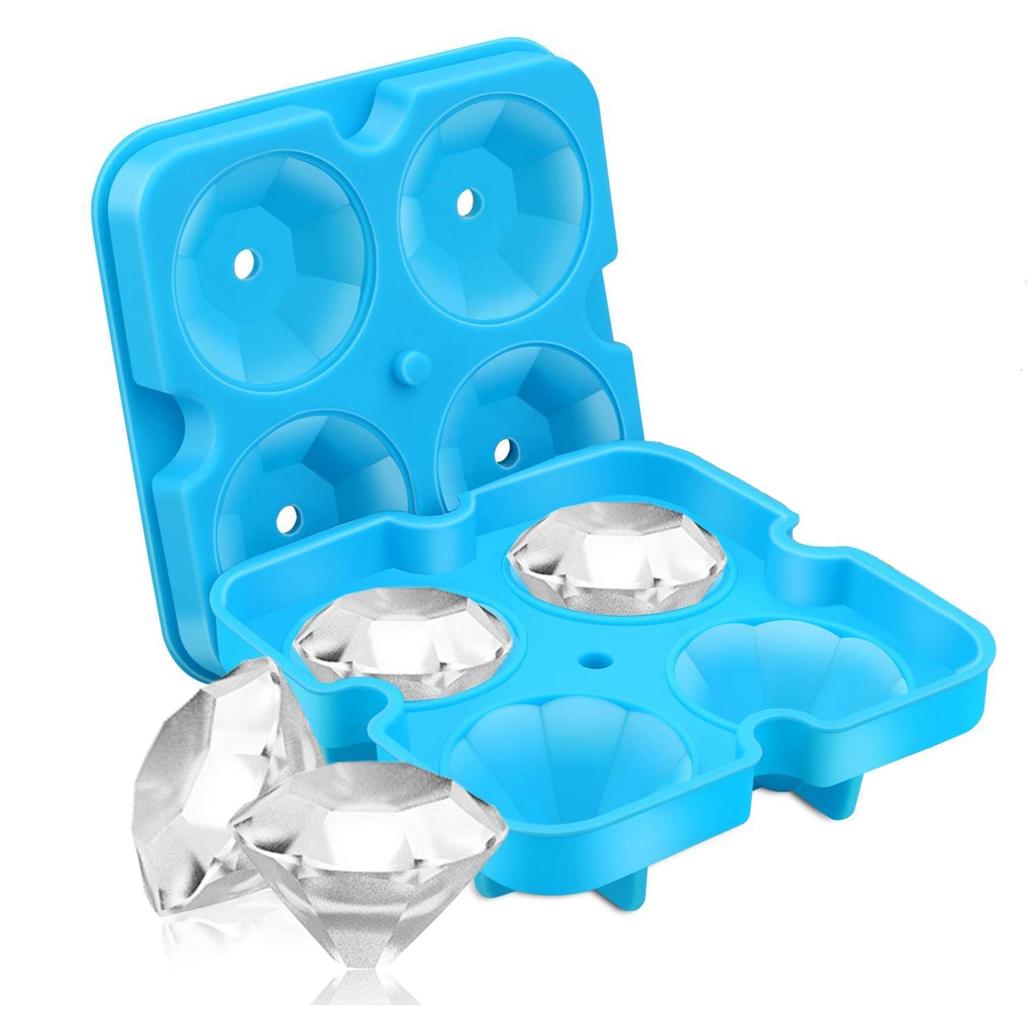 Premium Silicone Diamond Ice Cube Trays - 4-Pack Reusable Whiskey Ice Molds with Lids & Funnel for Cocktails, Bourbon, Scotch | Easy Release, Stackable, BPA-Free | Perfect for Home Bars, Parties, and Gifts