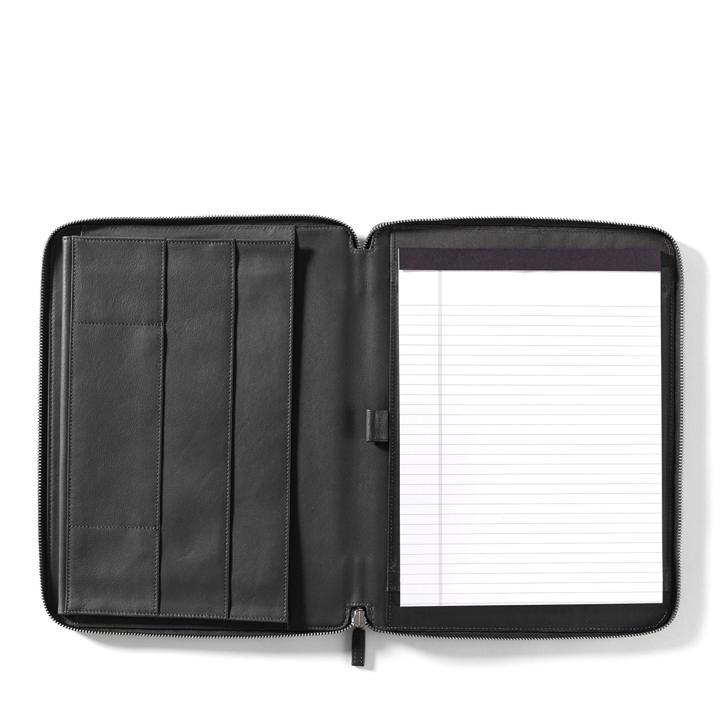 Premium Black Onyx Leather Executive Zippered Portfolio with Tablet Pocket - Ideal for Business Meetings, Travel & Professional Organization