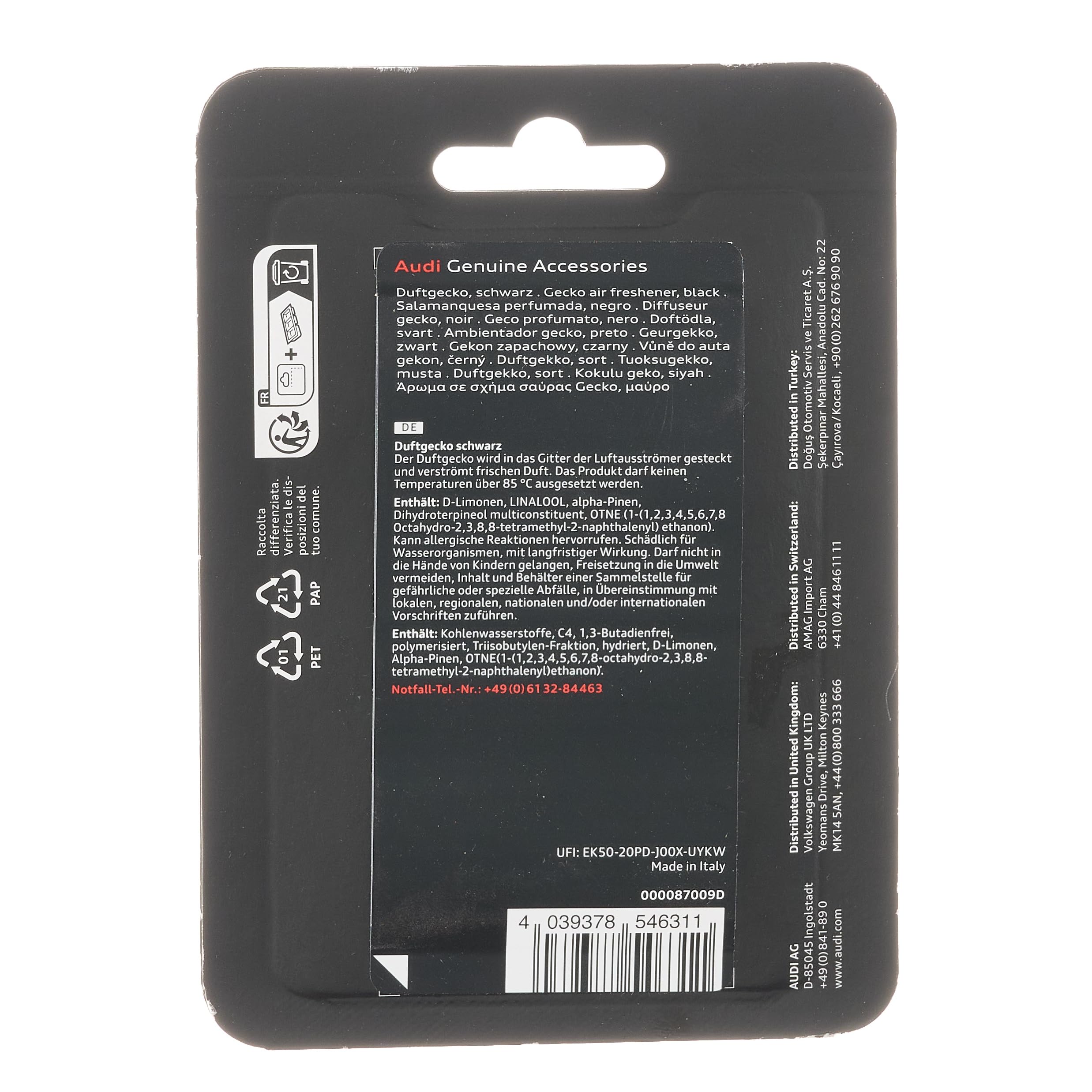 Audi Original Fragrance Dispenser - Scented Gecko Black 000087009D | Premium Car Air Freshener for Luxury Vehicles & Office Spaces