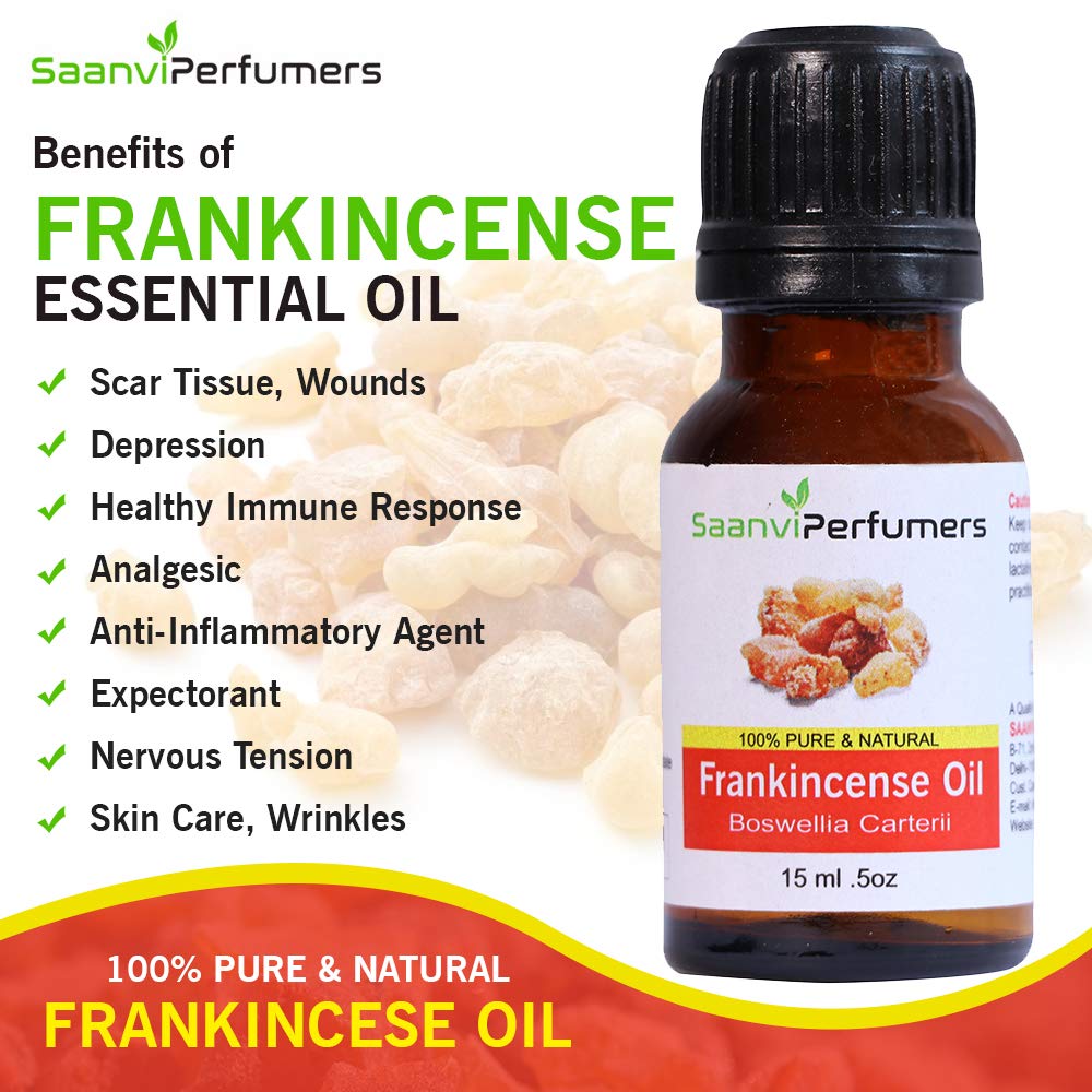 Saanvi Perfumers Frankincense Essential Oil (15ML) - 100% Pure Natural, Therapeutic Grade for Aromatherapy, Skin Care, Acne Treatment & Hair Growth - Perfect for Diffusers, Massage & DIY Beauty Products