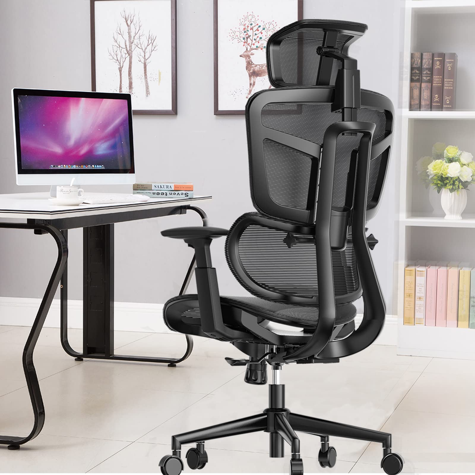 Ergonomic Office Chair with Adjustable Lumbar Support & Armrests - High Back Mesh Computer Chair for Home & Executive Use - Height Adjustable Backrest, Tilt & Lock Function - Perfect for Long Work Hours & Gaming Sessions