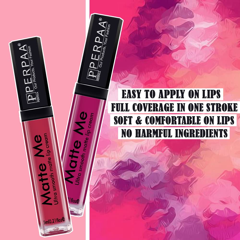 PERPAA® Matte Me Ultimate Long Lasting Liquid Lipstick - 3 Bright Matte Colors with Vitamin E, Smudgeproof & Waterproof Formula (Rich Plum, Peach Nude, Reddish Pink) 5ml Each - Perfect for Parties, Weddings & Everyday Wear