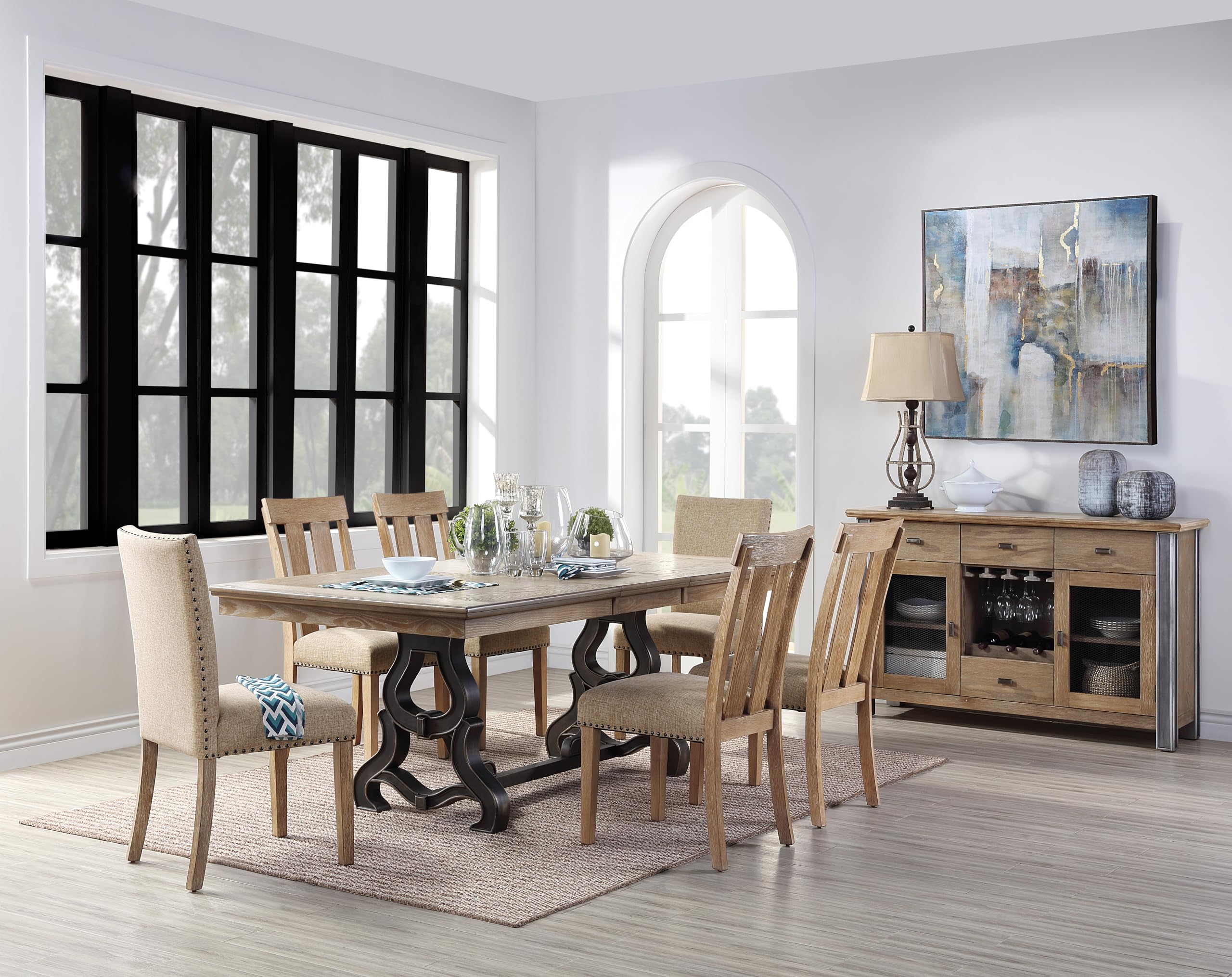Acme Furniture Side Chairs (Set of 2) - Slatted Back Design with Fabric Upholstery & Maple Wood Frame - Perfect for Dining Room, Kitchen or Home Office