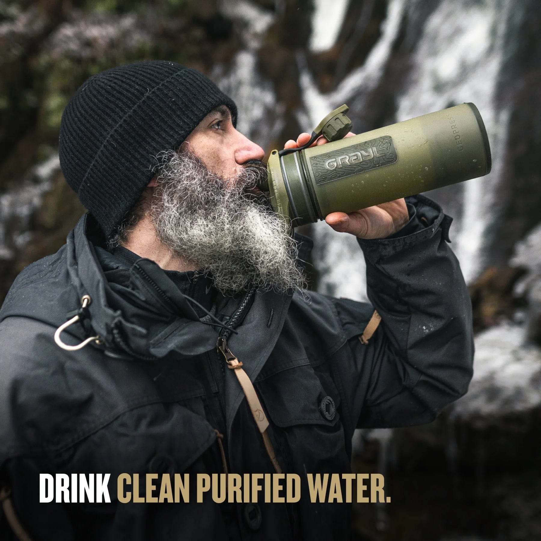 GRAYL GeoPress 24oz Water Purifier Bottle - Portable Filtration System for Travel, Hiking & Emergency Preparedness