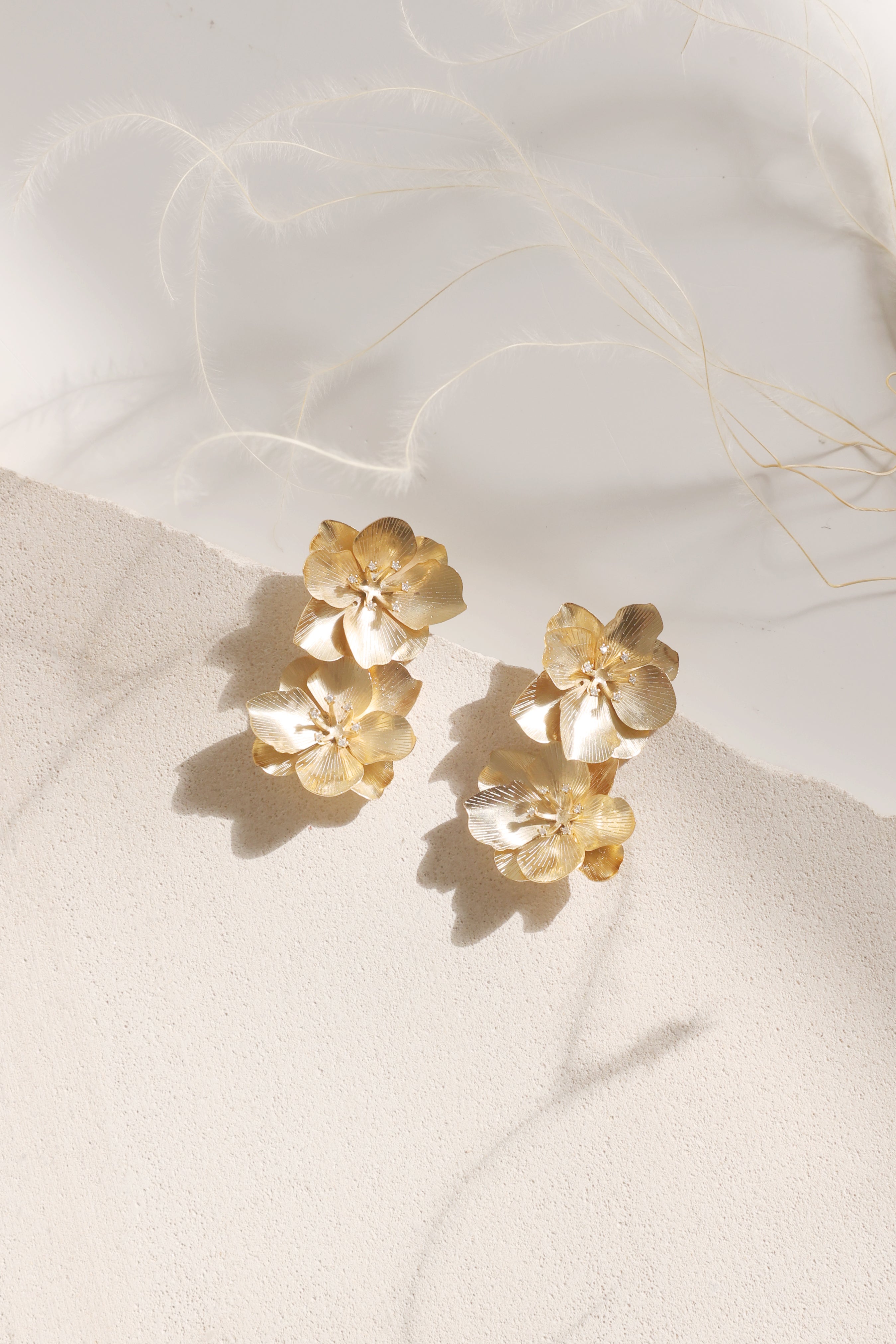 Double Golden Flower Post Earrings for Women - Elegant Floral Stud Earrings for Everyday Wear, Parties & Gifts | Hypoallergenic & Lightweight Jewelry