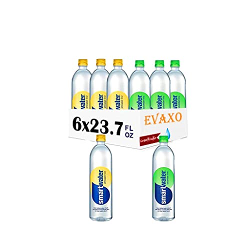 Evaxo Smartwater Variety Pack - 6 Bottles (23.7 oz Each) | 3 Pineapple Kiwi & 3 Cucumber Lime Flavors | Hydration for Gym, Office & Outdoor Activities