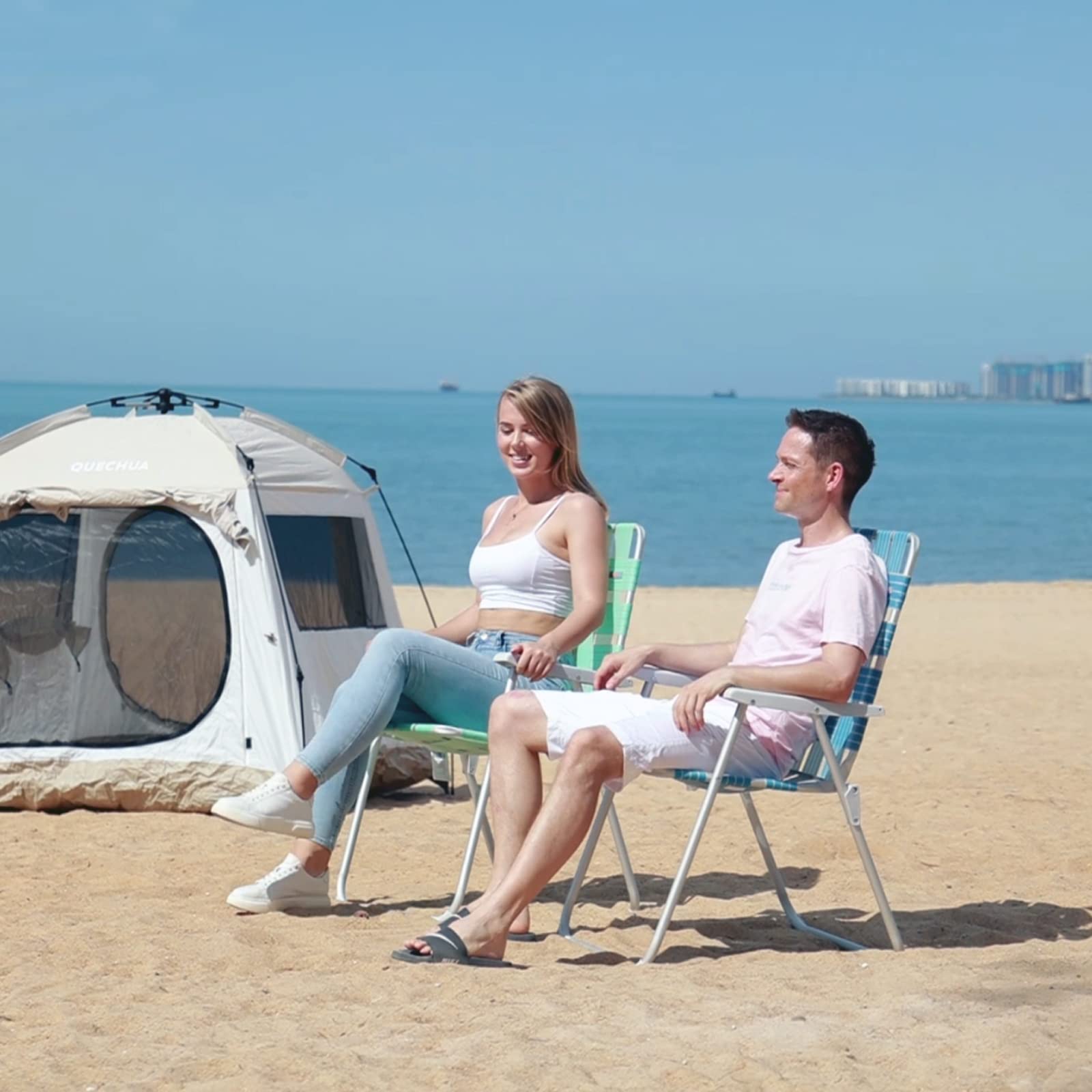 WEJOY Extra Wide Oversized Folding Beach Chair - Lightweight Aluminum Webbed Lawn Chair for Adults, Portable Camping Chair with Off-Ground Design - Perfect for Beach, Backyard, Camping, Picnics & Outdoor Events