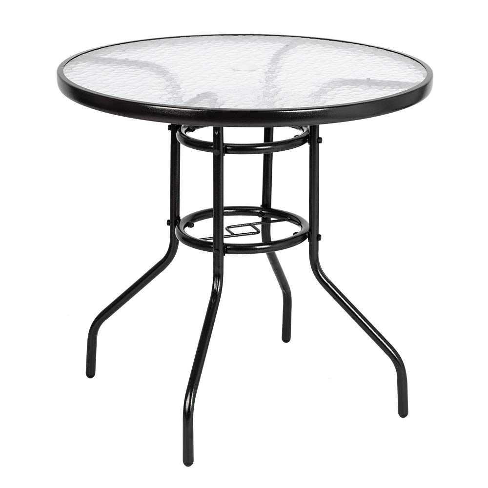 Outdoor Dining Table Round - Tempered Glass Patio Table for Garden, Backyard, Balcony - Perfect for BBQ, Picnics, and Outdoor Entertaining