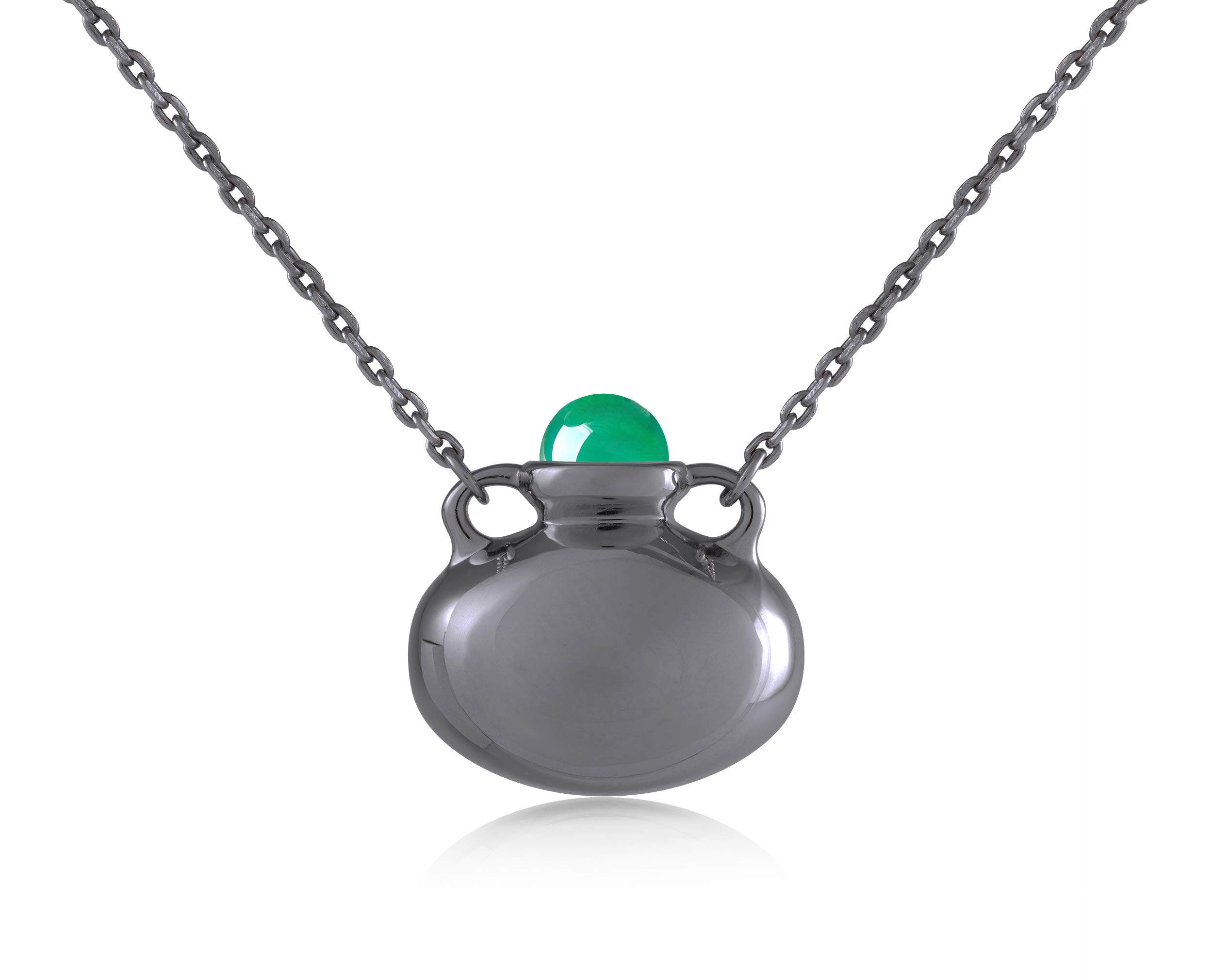 Personalized Engraved Emerald Green Onyx Necklace with Black Silver Amphora Pendant - Elegant Jewelry Gift for Women, Perfect for Weddings, Anniversaries & Special Occasions