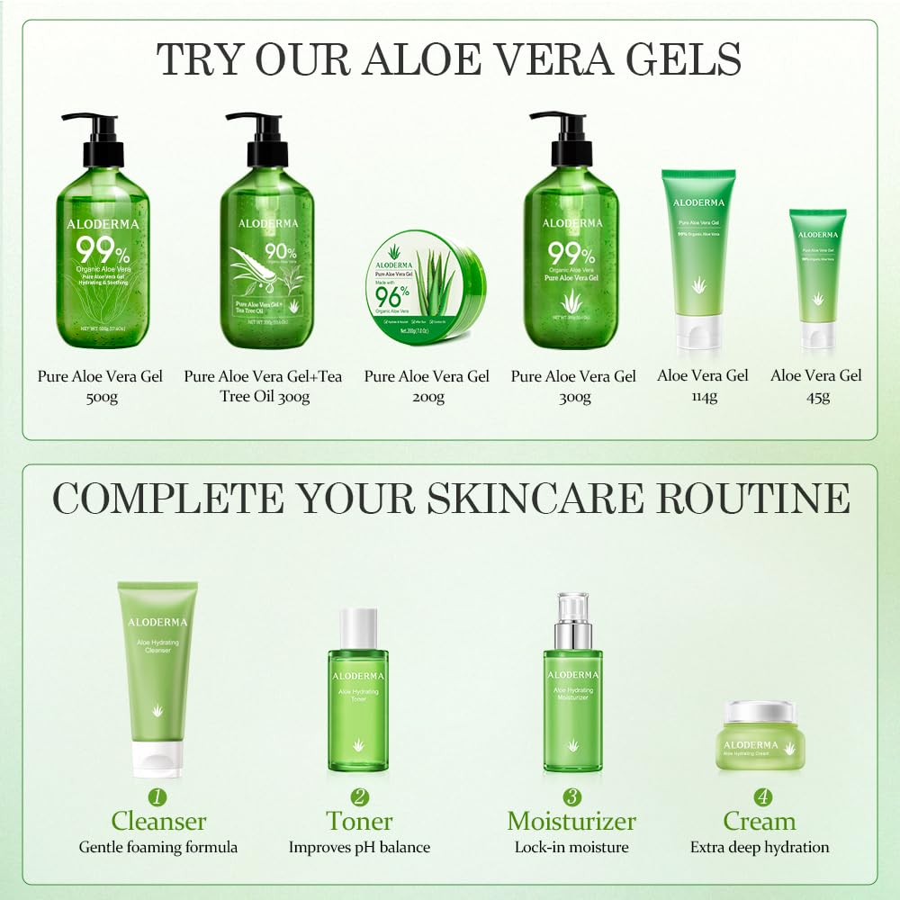 Aloderma Basic Aloe Firming & Nourishing 3-Piece Skincare Set - Firming Cleanser, Firming Cream & 200g Aloe Vera Gel for Hydration & Anti-Aging | Perfect for Dry, Sensitive Skin & Daily Skincare Routine