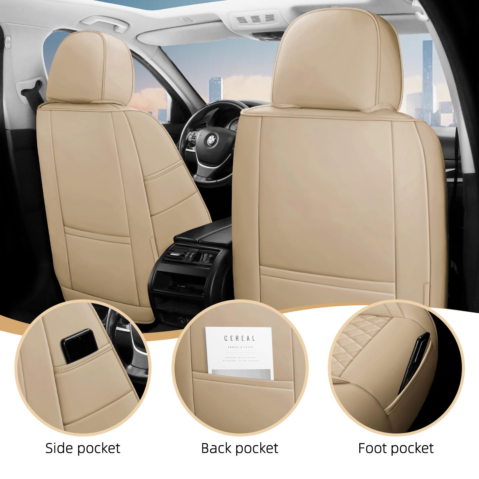 BABYBLU 2-Piece Universal Leather Car Seat Covers - Breathable Waterproof Front Seat Protectors for Cars, SUVs & Trucks | Perfect for Daily Commute, Road Trips & Family Travel