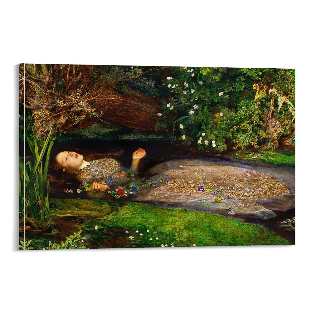 Ophelia by John Everett Millais - Premium Oil Painting Canvas Wall Art Poster 12x18 inches (30x45cm) - Elegant Home Decor for Living Room, Bedroom, Kitchen & Office