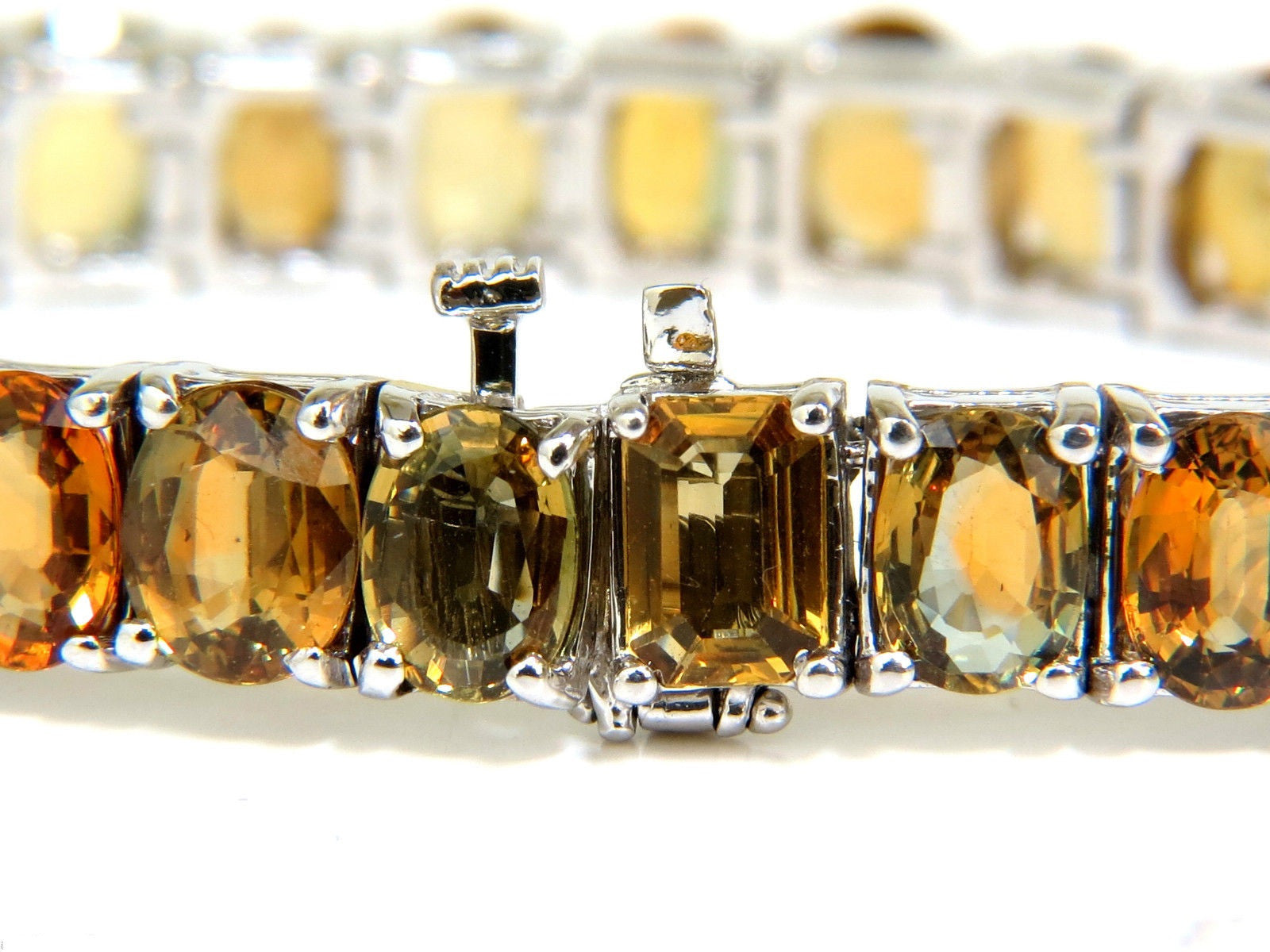 33.00ct Natural Yellow Green Orange Sapphire Tennis Bracelet - Elegant Gemstone Jewelry for Women, Perfect for Weddings, Parties & Special Occasions