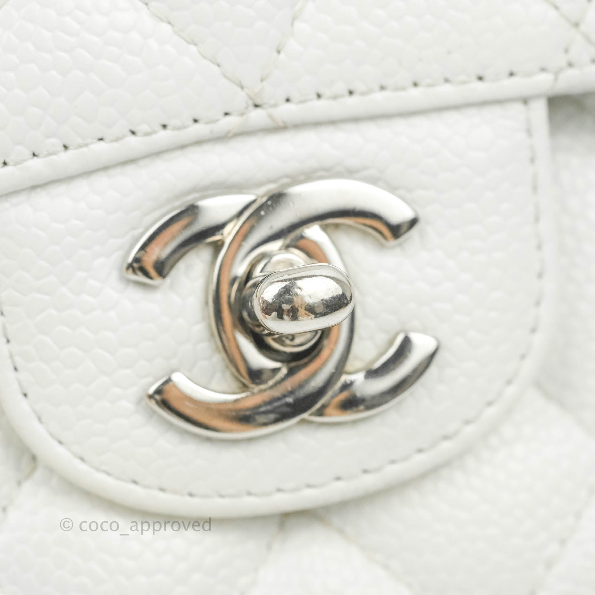 Chanel Classic M/L Medium Double Flap Bag in White Caviar Leather with Silver Hardware - Perfect for Luxury Fashion, Evening Events & Designer Handbag Collection