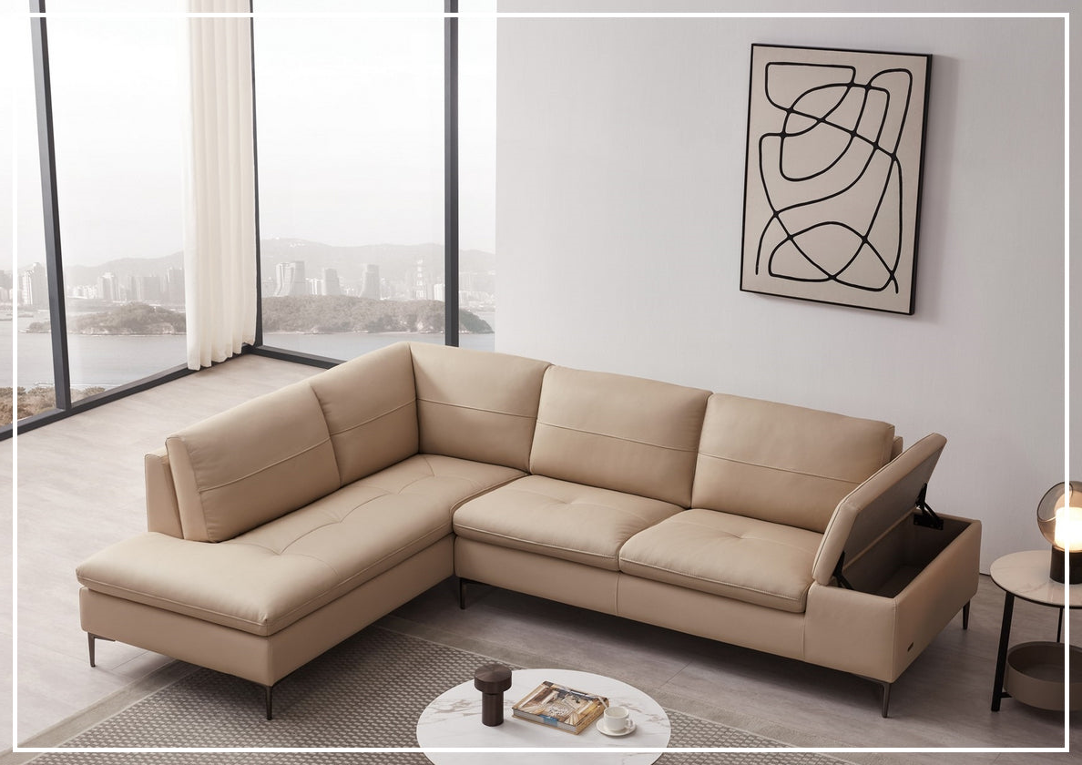 Gio Italia Decker L-Shaped Italian Leather Sectional Sofa - Modern Luxury Living Room Furniture for Home & Office Comfort