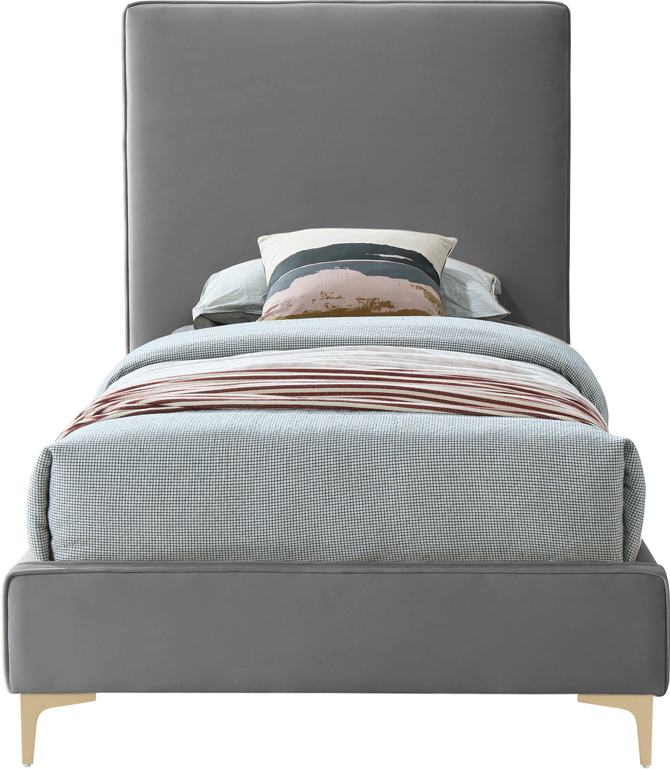 Modern Velvet Upholstered Twin Bed with Gold/Chrome Finish - Geri Collection by Meridian Furniture | Luxury Bedroom Decor for Contemporary Homes & Guest Rooms