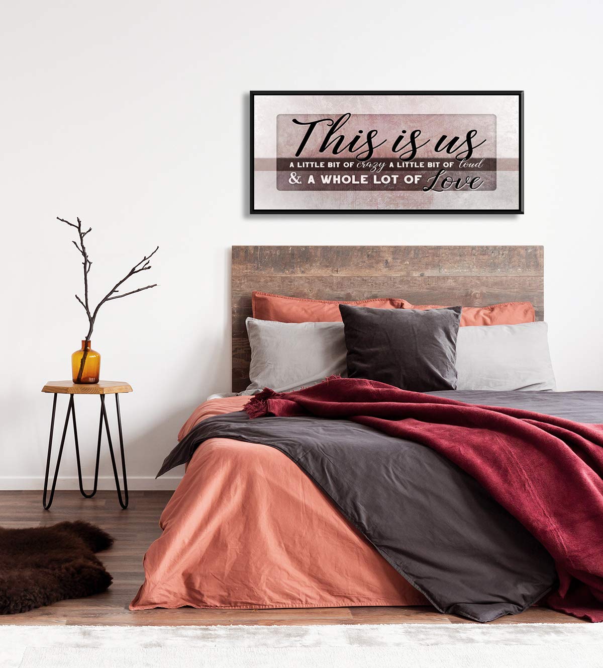 This Is Us Family Wall Art - Large Framed Canvas Painting for Farmhouse & Living Room Decor - Perfect Housewarming Gift for New Home (Pink & Black Floating Frame, 42x19 inches) - Ideal for Family Photos, Wedding Gifts & Cozy Home Decoration