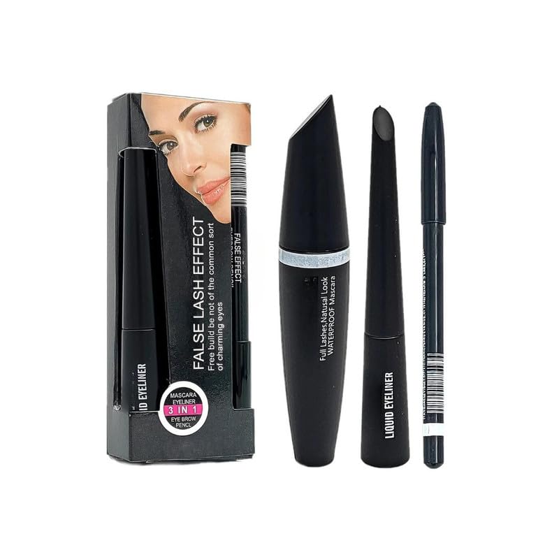 Aixa 3-in-1 Waterproof Eyeliner, Eyebrow Pencil & Mascara Set - Long Lasting Professional Makeup Kit for Day & Night Looks - Perfect for Parties, Weddings & Everyday Wear