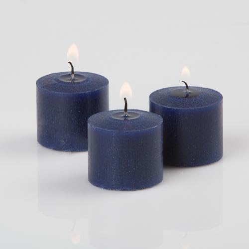 144-Piece Richland Navy Blue Unscented Votive Candles with 144 Clear Glass Eastland Votive Holders Set - Perfect for Weddings, Restaurants, Spa Decor and Romantic Ambiance Lighting