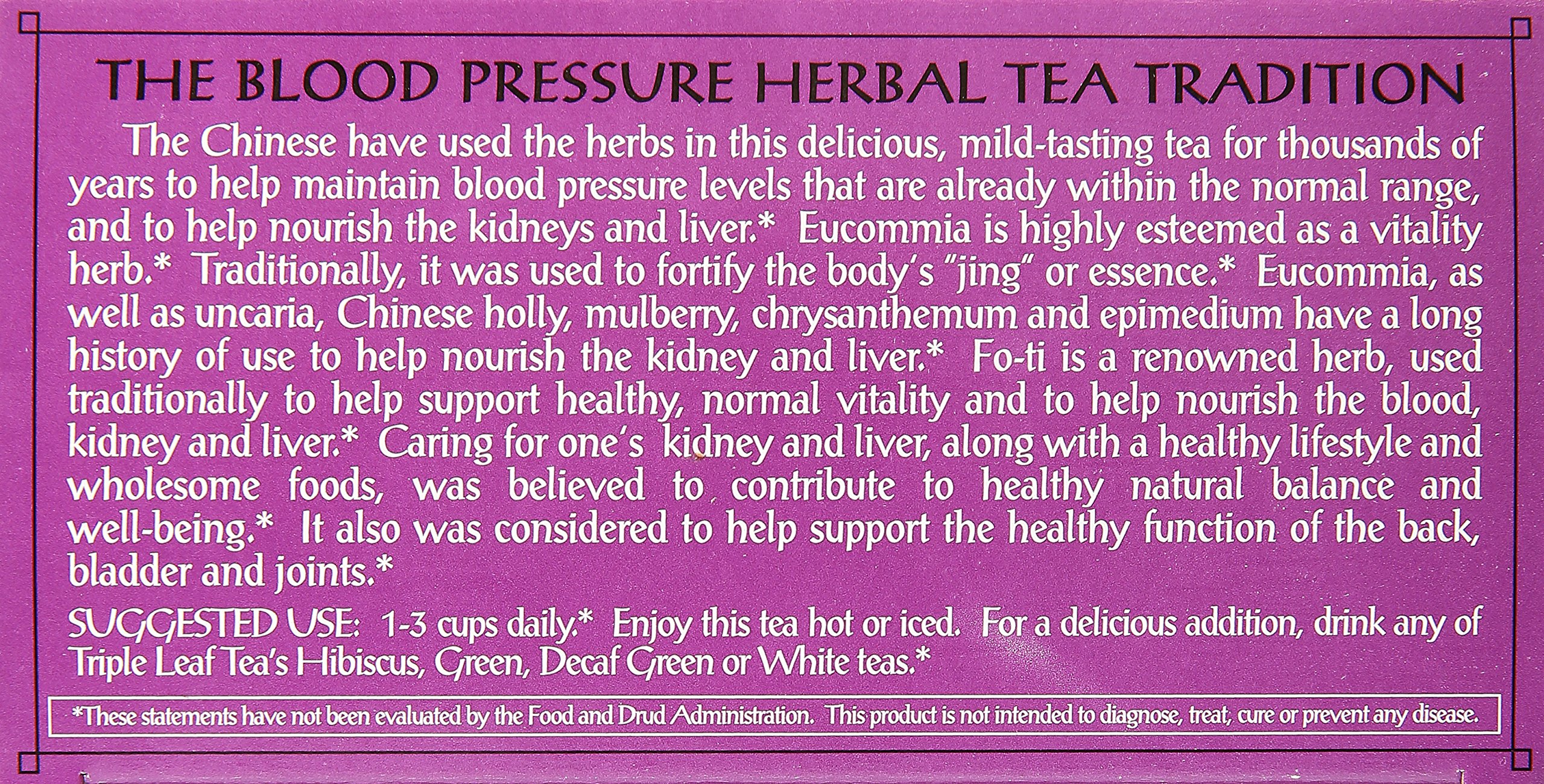 Triple Leaf Herbal Tea Bags for Lowering Blood Pressure - 20 Count - Natural Stress Relief & Heart Health Support - Perfect for Morning Routine or Evening Relaxation