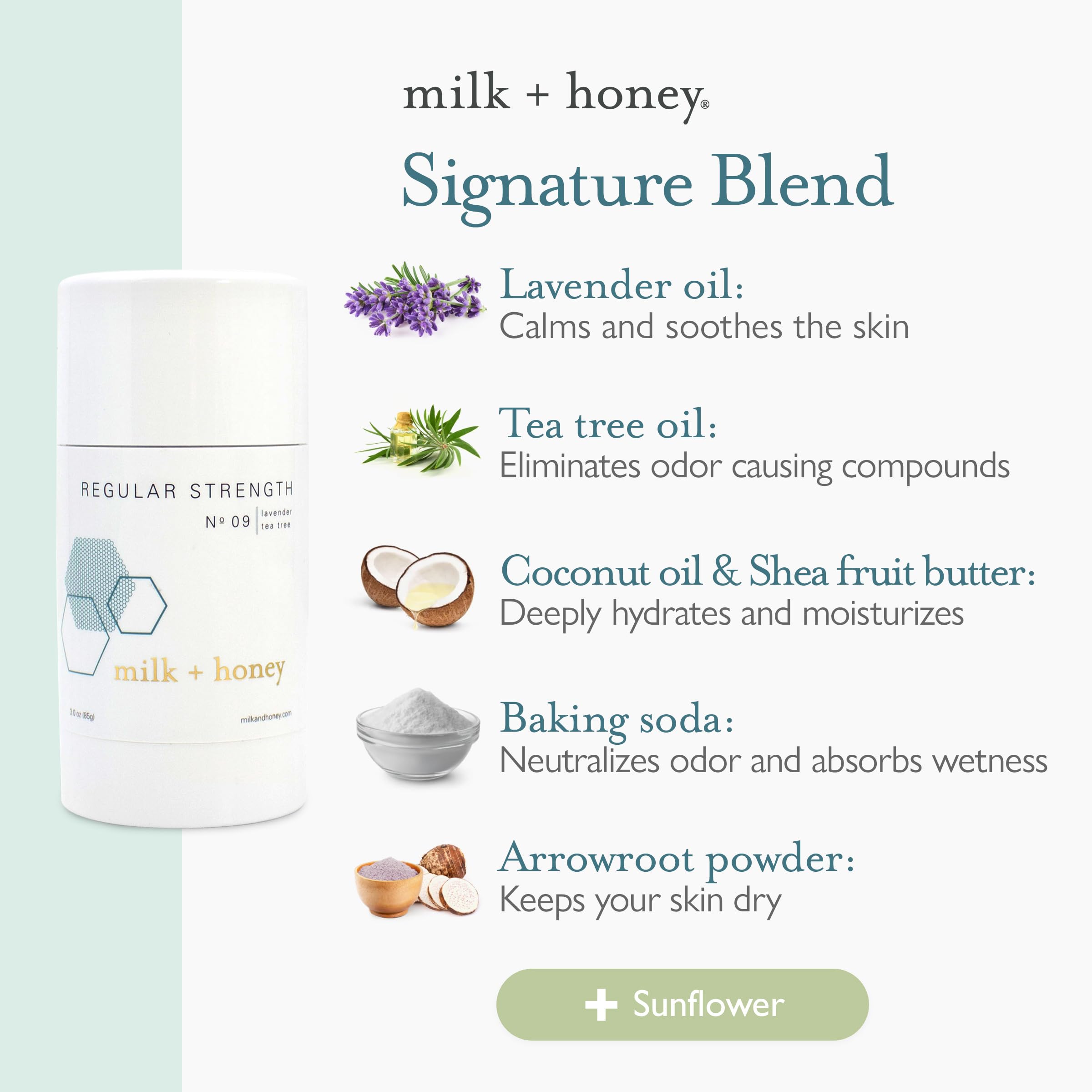 Natural Aluminum-Free Deodorant for Women & Men - Milk + Honey No. 09 Regular Strength | Lavender & Tea Tree Scent | Gentle on Skin | Ideal for Daily Use, Gym & Sensitive Skin Care