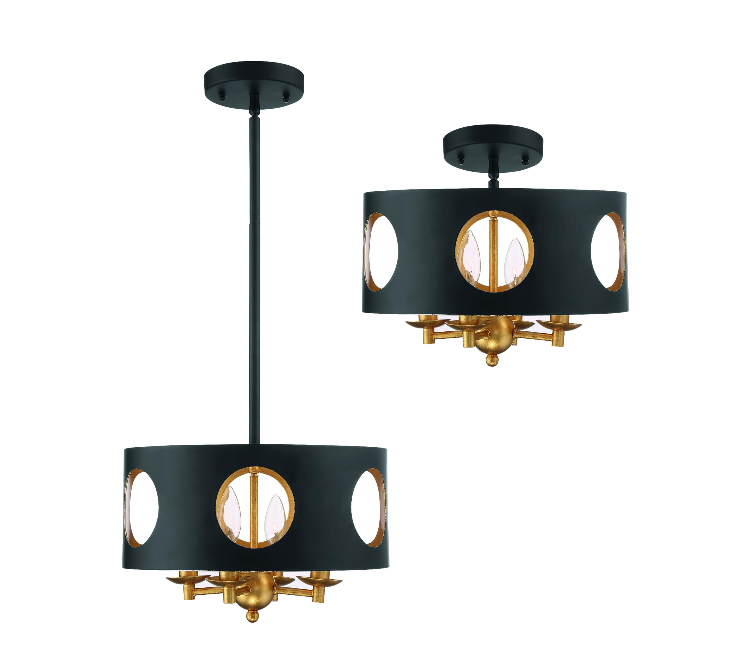Crystorama Odelle 4-Light Black and Antique Gold Mini Chandelier - Elegant Lighting Fixture for Dining Room, Bedroom, or Entryway Decor