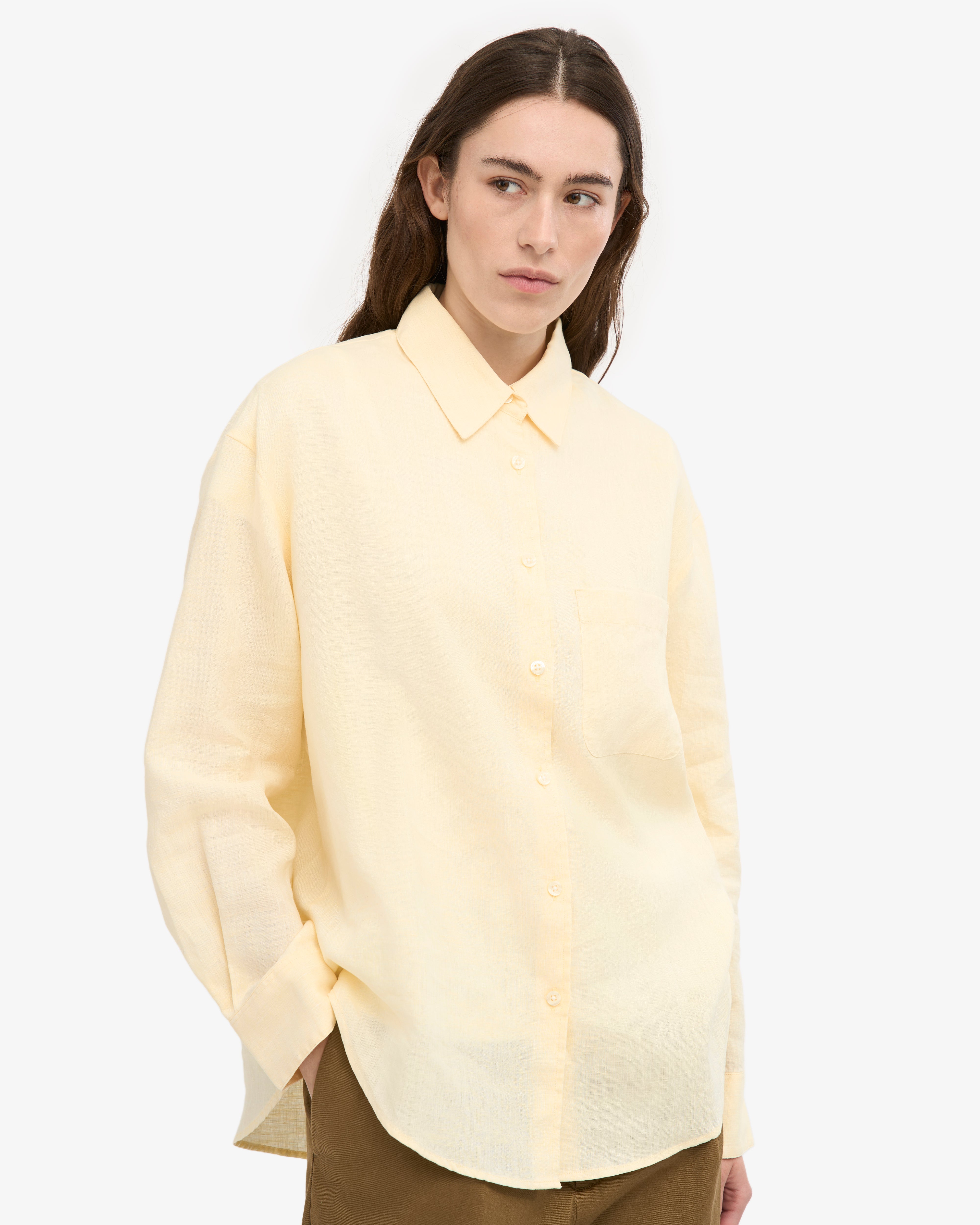 Soft Yellow Linen Oversized Shirt for Women - Breathable & Comfortable Summer Blouse - Perfect for Beach Outings, Casual Wear & Boho Style Outfits