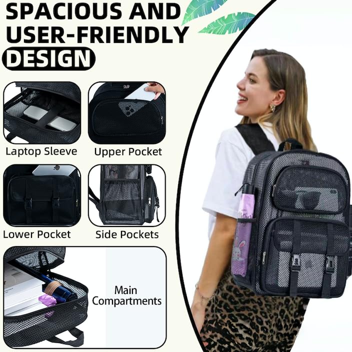 Mesh Backpack for School, Heavy Duty Clear Transparent Backpack for Women & Men - Durable Student Backpack for Travel, Gym & Outdoor Activities (3 Sizes Available)