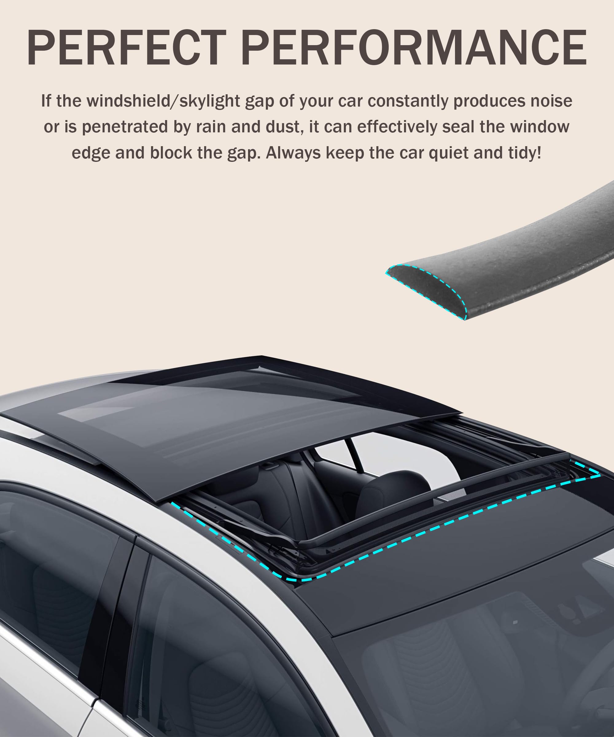 16.4Ft Car Weather Stripping - Sunroof Seal, Windshield Rubber Strip, Edge Trim for Front/Rear Windshield, Windows - Durable Car Accessories for All-Weather Protection