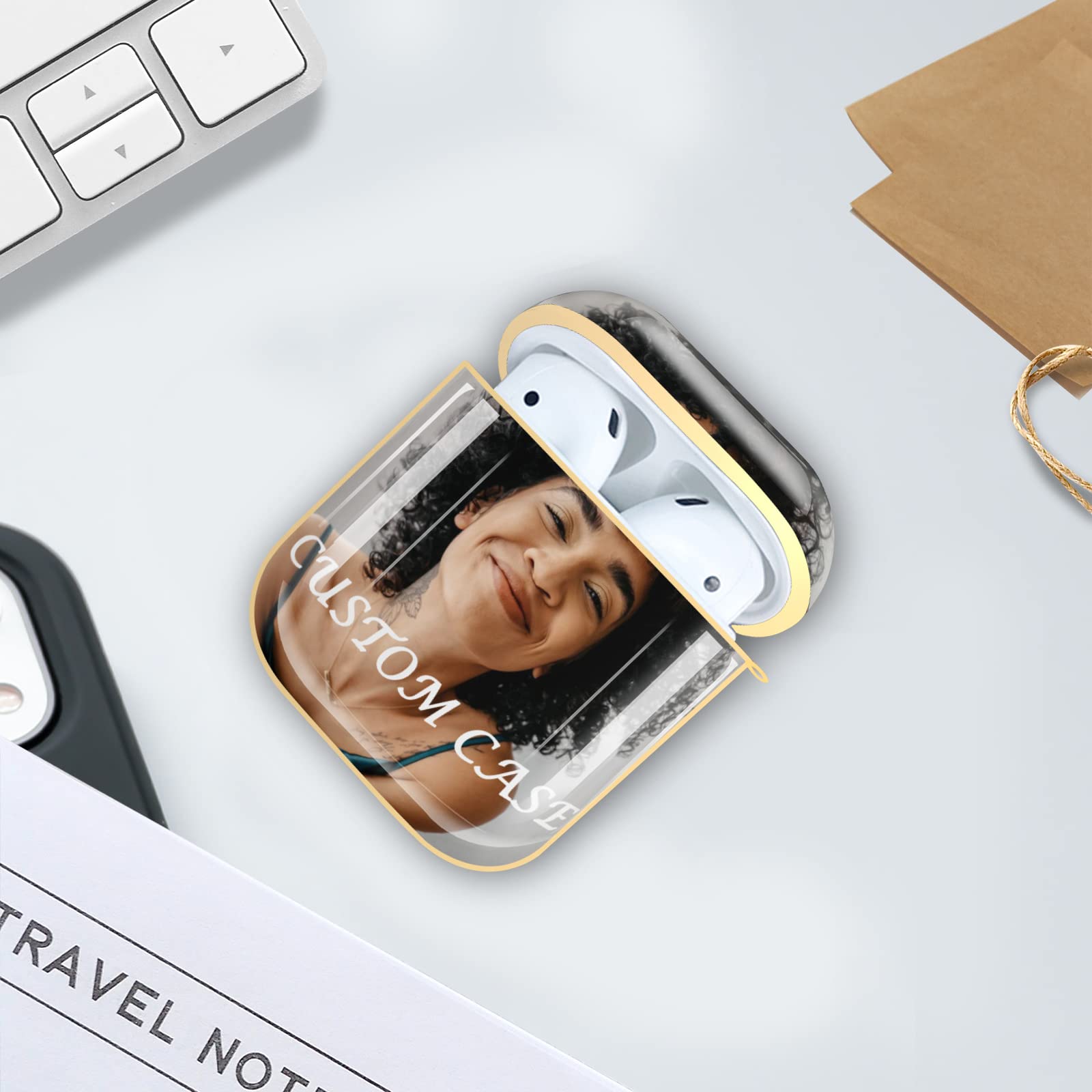 Custom AirPods 1&2 Case with Photo/Text - Durable PC Cover with Chain - Perfect Personalized Gift for Music Lovers