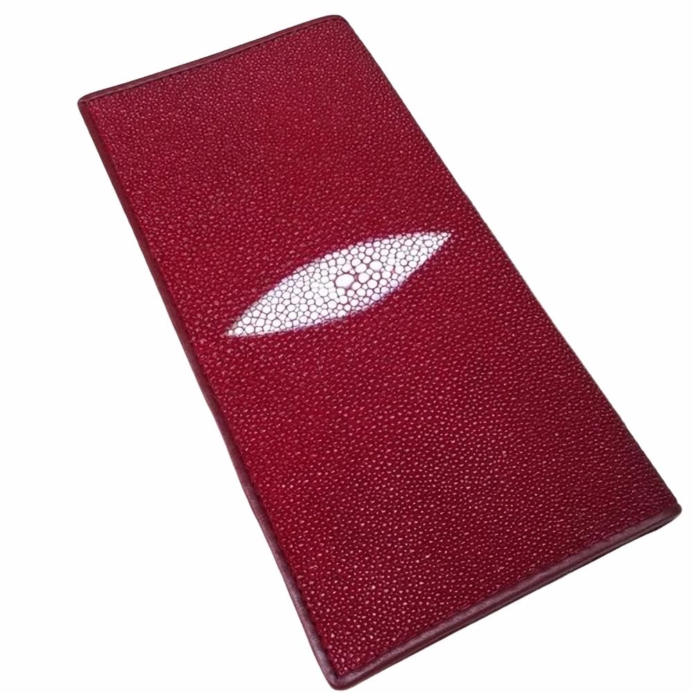 Genuine Stingray Skin Slim Bifold Wallet for Men & Women - Authentic Leather Card Holder Purse with RFID Protection (Burgundy) | Perfect for Everyday Use, Business & Travel