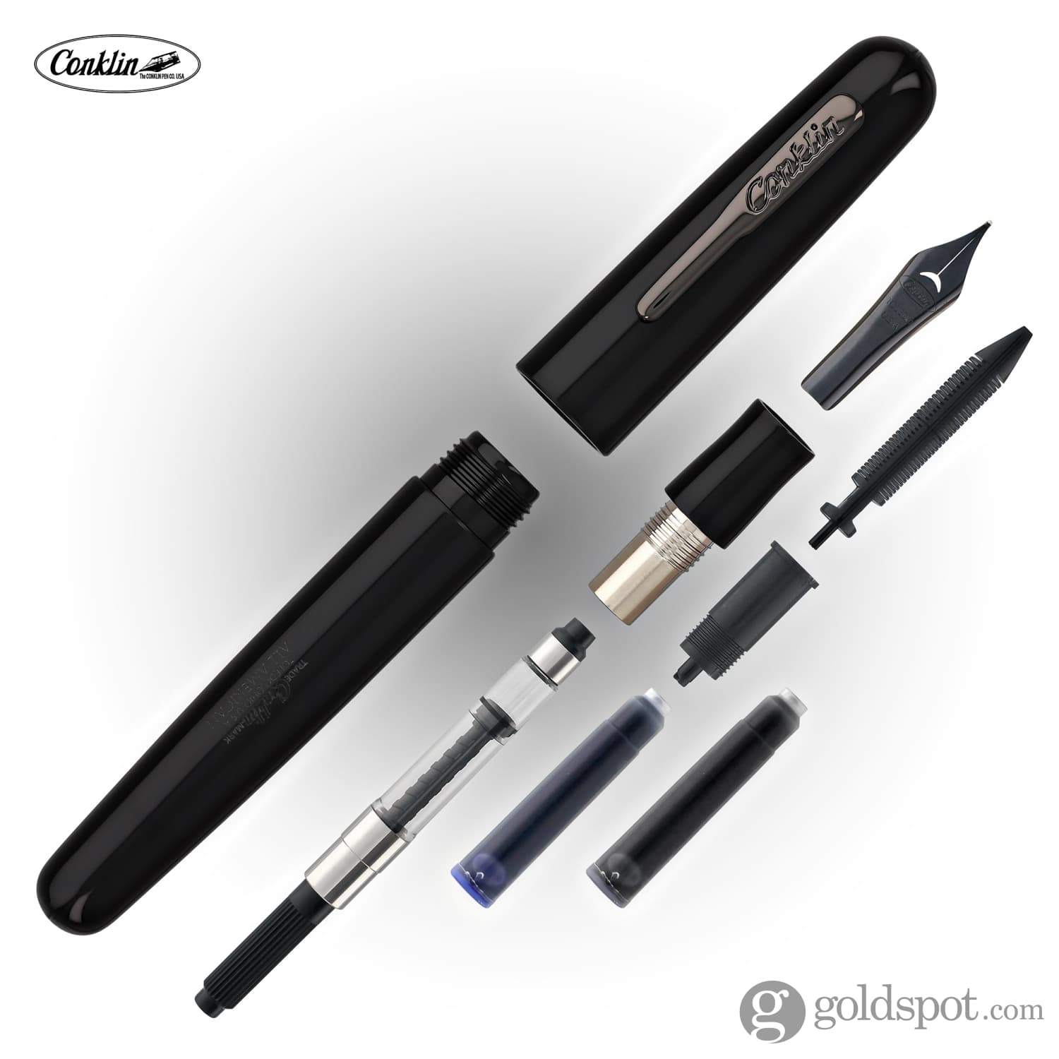 Conklin All American Fountain Pen - Premium Raven Black Ink Pen for Writing, Calligraphy & Gifts | Elegant Office, School & Professional Use