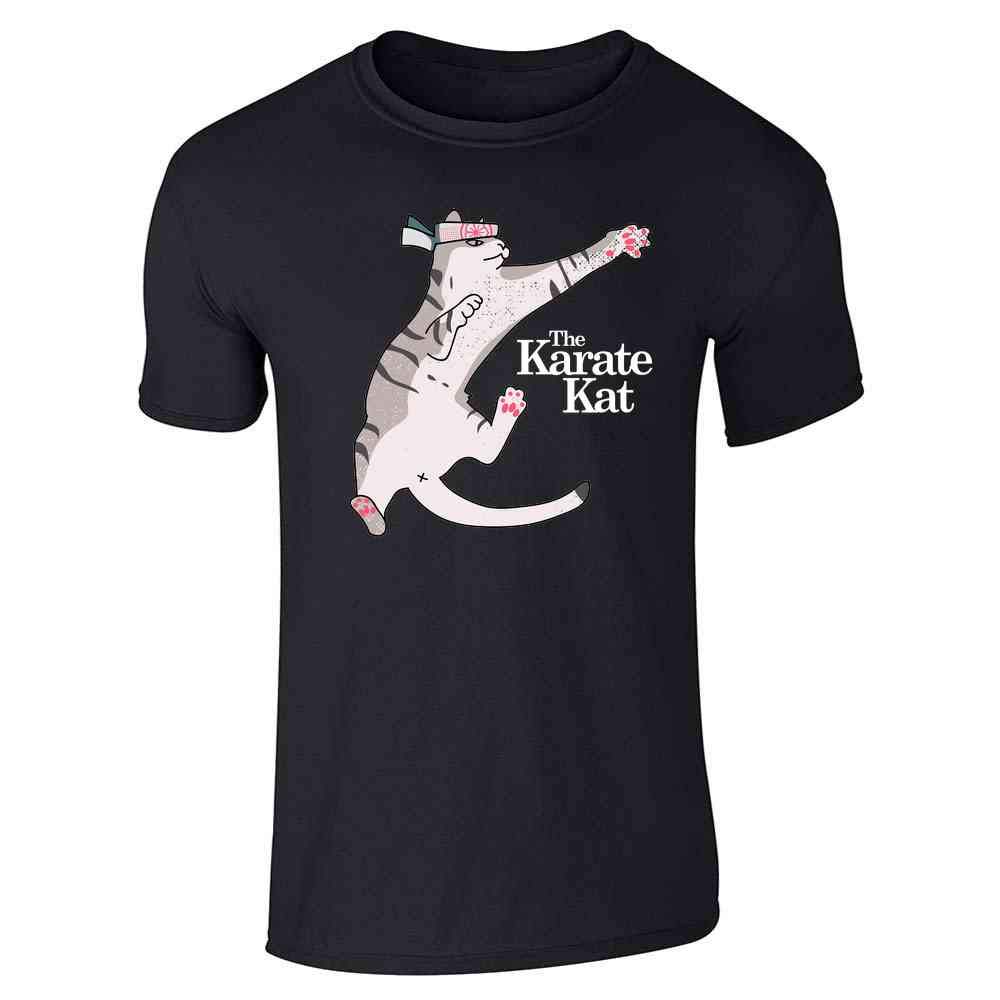 Pop Threads The Karate Kat Funny Cat Meme Graphic T-Shirt for Men - Cool Casual Cotton Tee for Anime Lovers, Gym & Streetwear